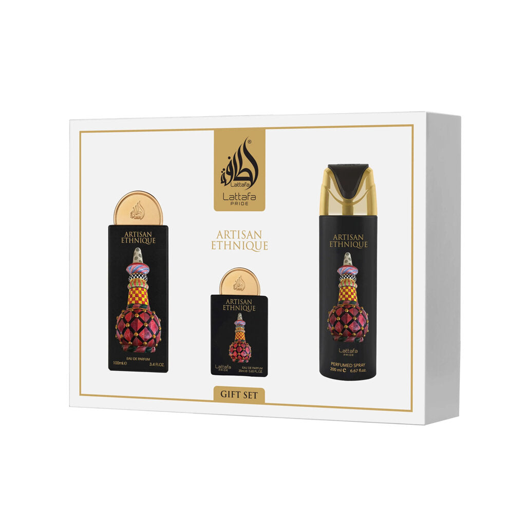 BLOCK36:LATTAFA PRIDE ARTISAN ETHNIQUE GIFTSET EDP 100ML+20ML+DEODORANT 200ML UNISEX FRAGNANCE