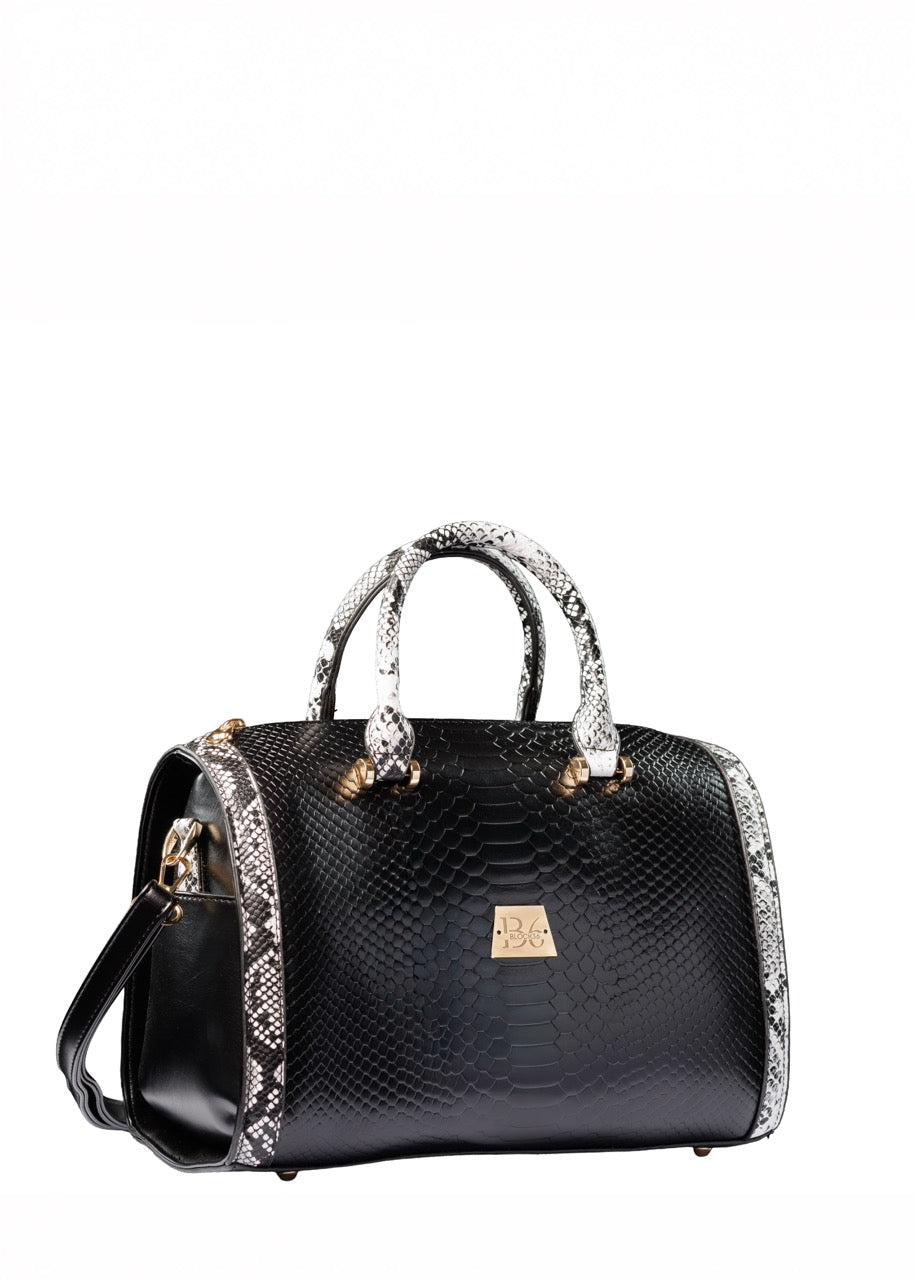 BLOCK36: BORSA BAULETTO NERO CON STAMPA PITONATA