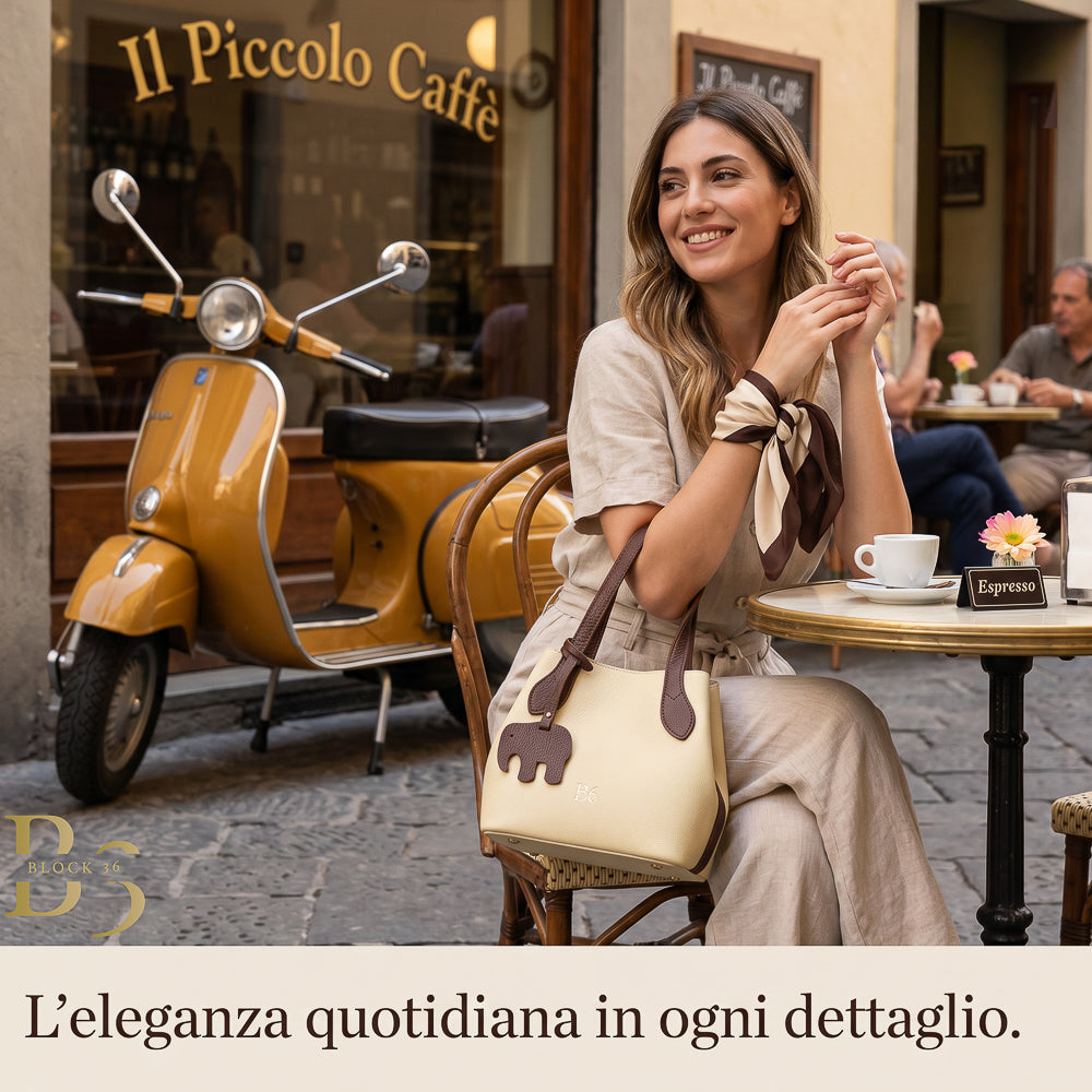 BLOCK36: BORSA IN PELLE GIALLA-MARRONE ESTIVA