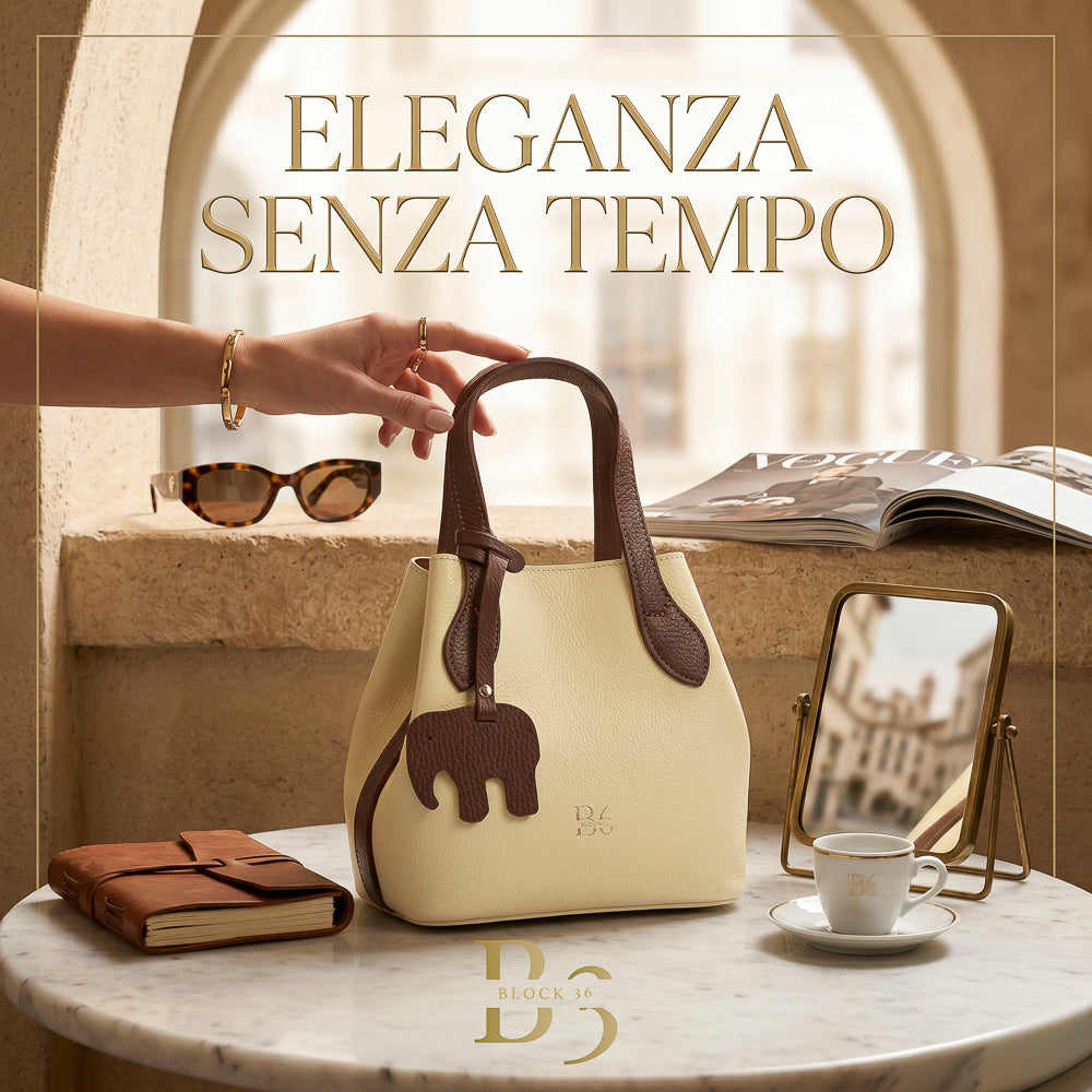 BLOCK36: BORSA IN PELLE GIALLA-MARRONE ESTIVA
