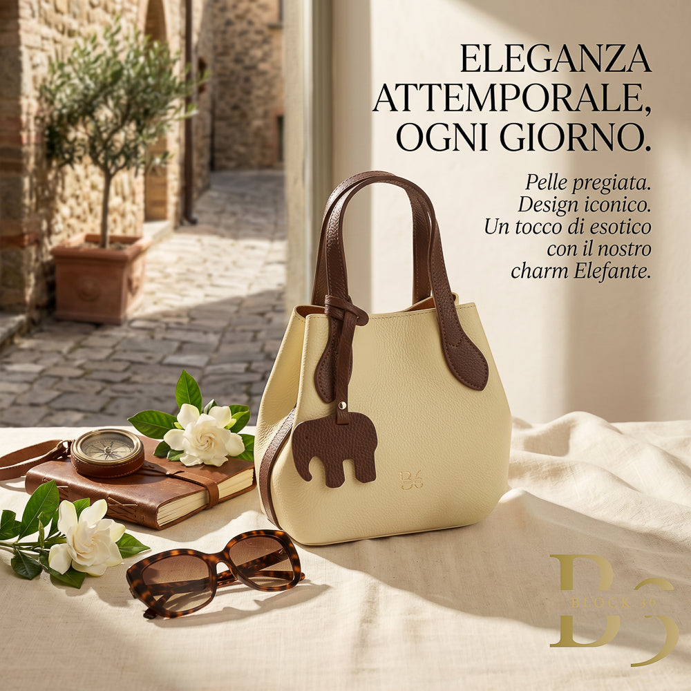 BLOCK36: BORSA IN PELLE GIALLA-MARRONE ESTIVA