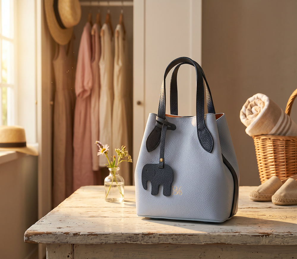 BLOCK36: BORSA IN PELLE CELESTE-BLU ESTIVA