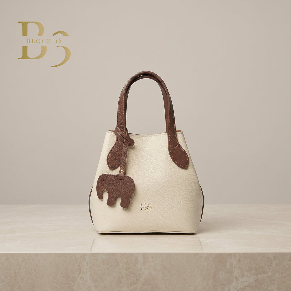 BLOCK36: BORSA "PETALO" IN PELLE SABBIA-MARRONE