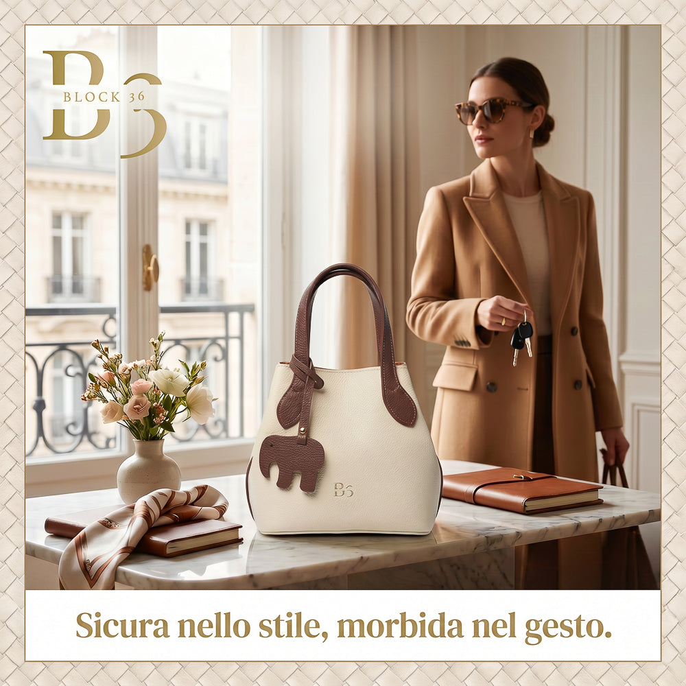 BLOCK36: BORSA "PETALO" IN PELLE SABBIA-MARRONE