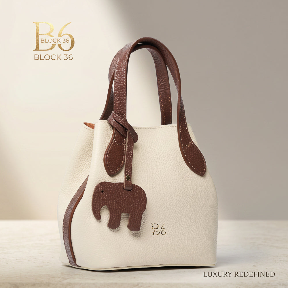 BLOCK36: BORSA "PETALO" IN PELLE SABBIA-MARRONE