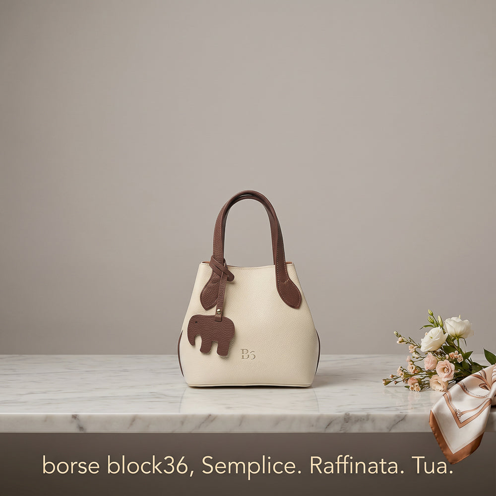 BLOCK36: BORSA "PETALO" IN PELLE SABBIA-MARRONE