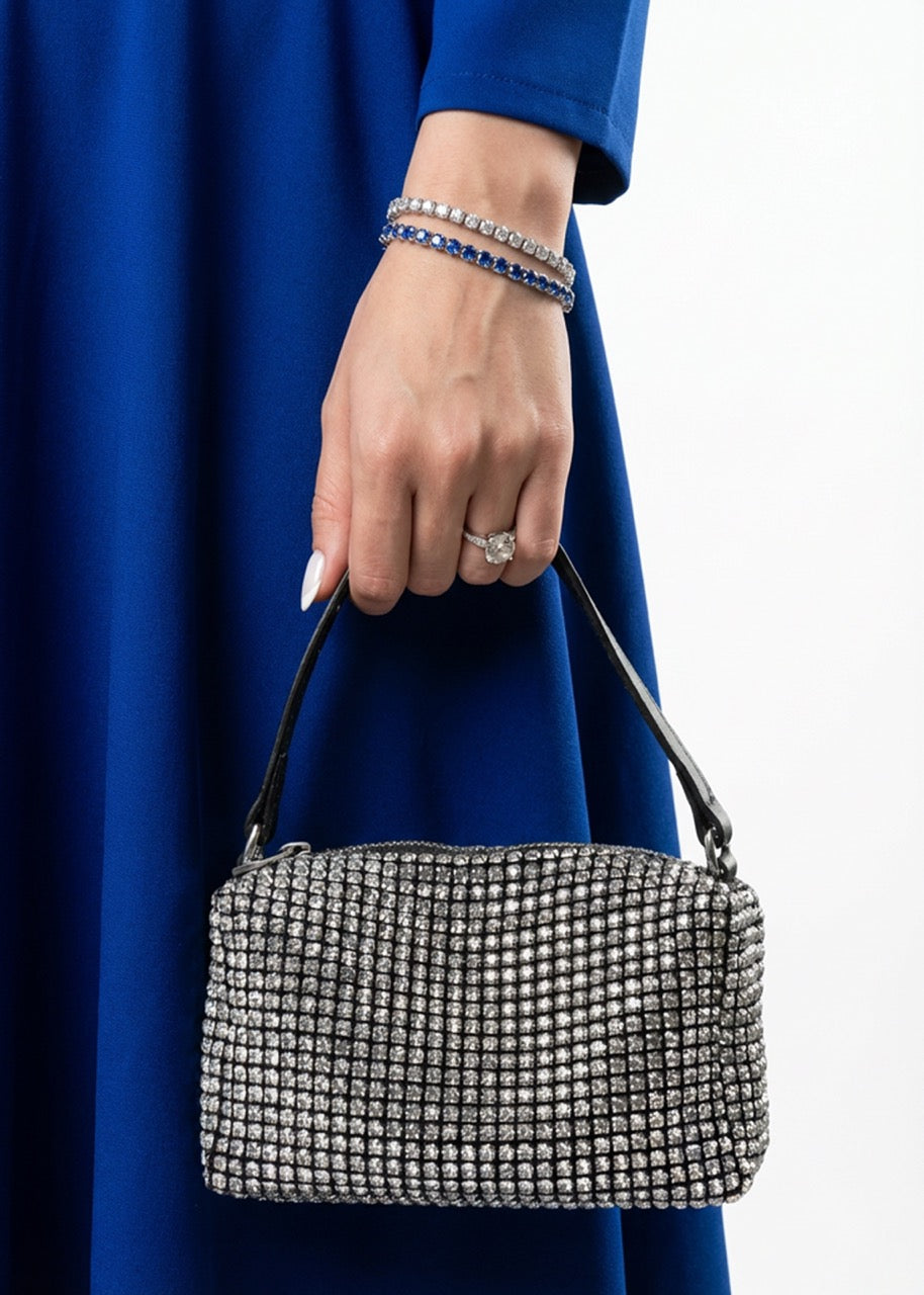BLOCK36: BORSA MINIBAG ARGENTO BRILLANTINI