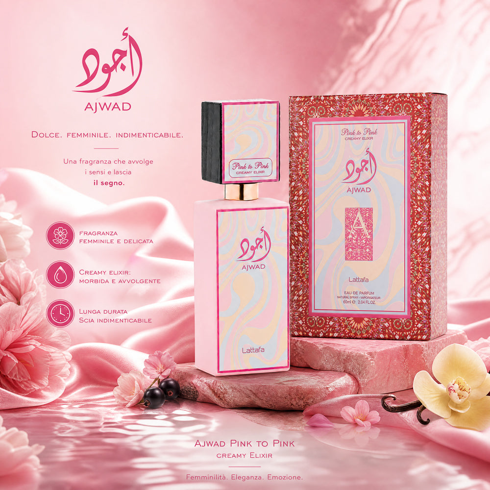 BLOCK36: PROFUMO ARABO LATTAFA AJWAD PINK TO PINK CREAMY ELIXIR EDP 60 ML