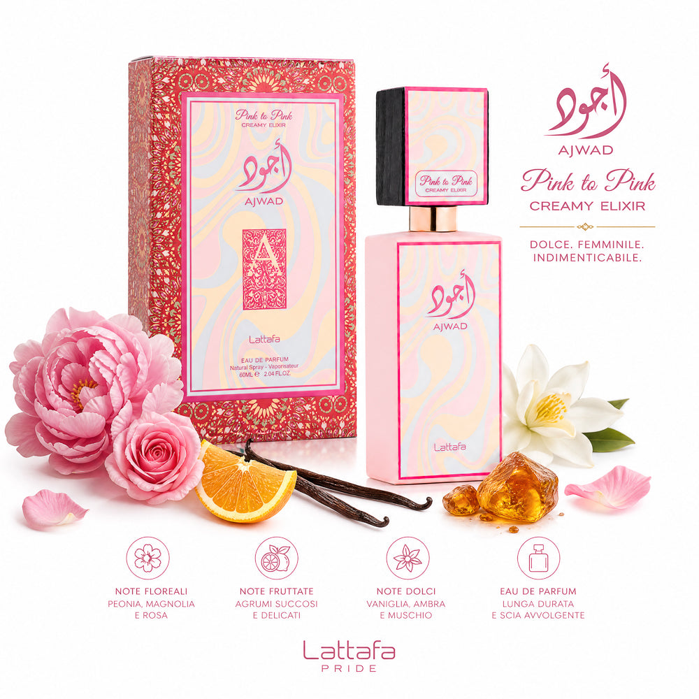 BLOCK36: PROFUMO ARABO LATTAFA AJWAD PINK TO PINK CREAMY ELIXIR EDP 60 ML