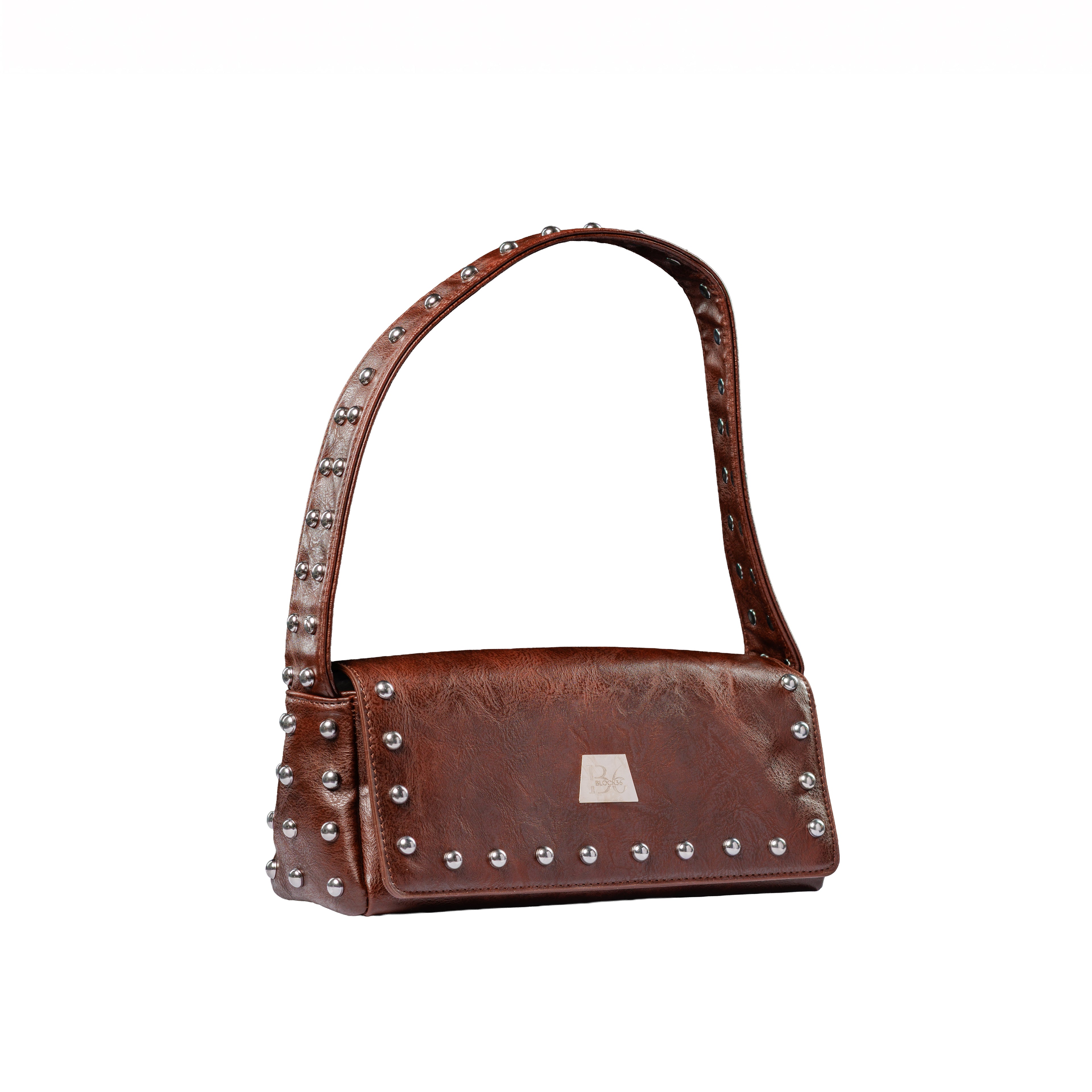 BLOCK36: MINIBAG COL MARRONE IN ECOPELLE CON BORCHIE