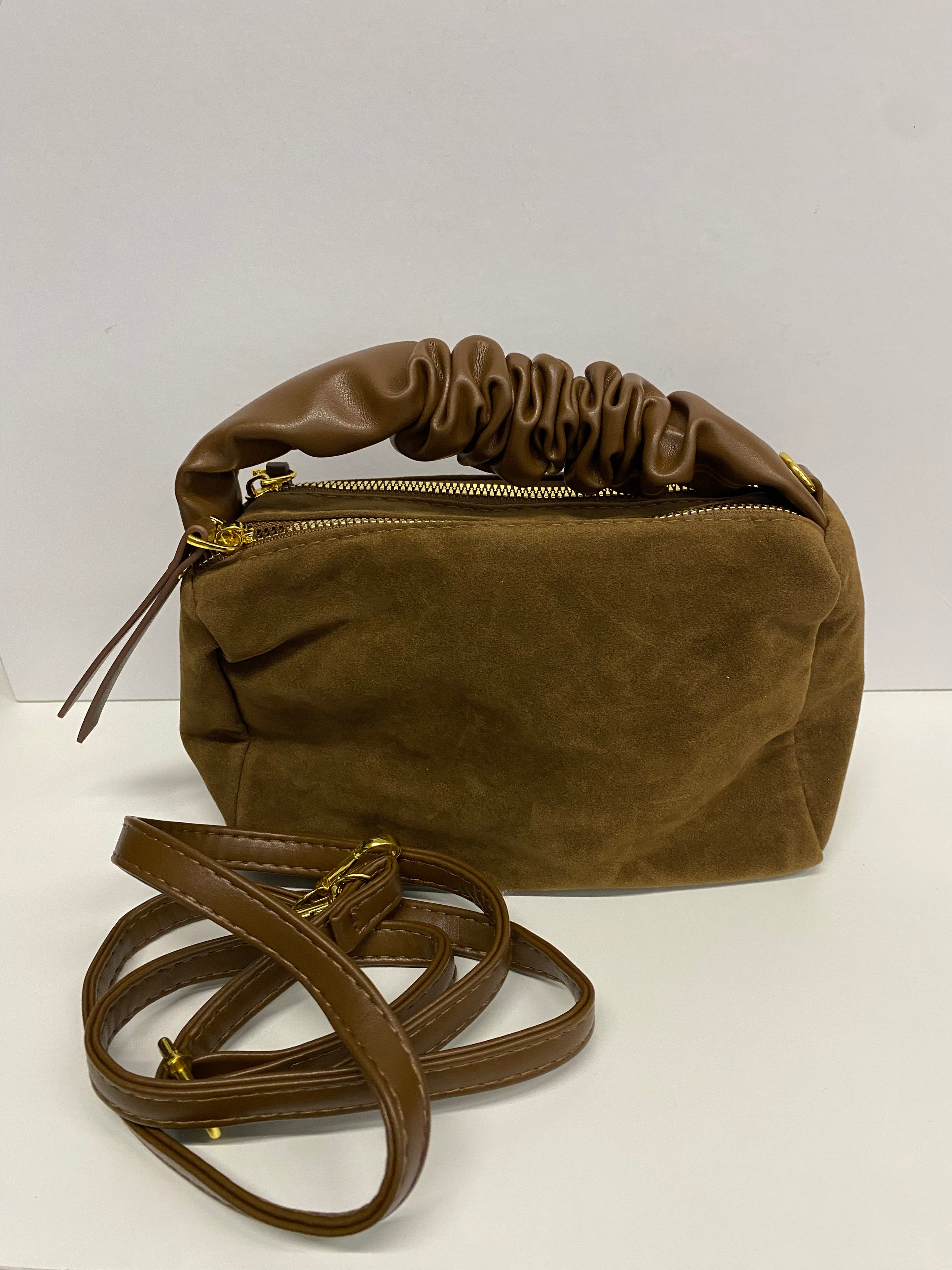 BORSA CON MANICO ARRICCIATO VELLUTO MARRONE