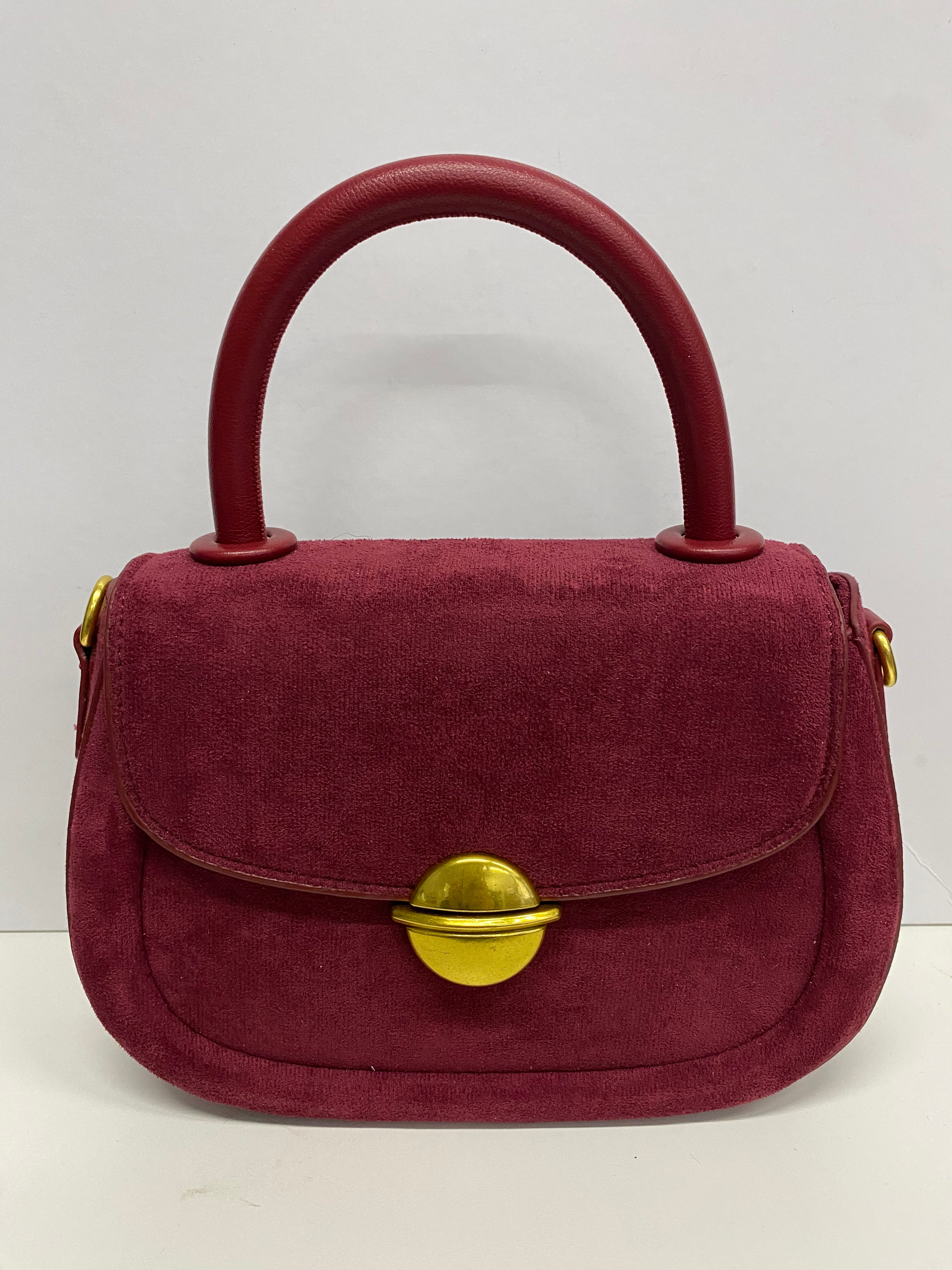 MINIBAG IN VELLUTO COL  BORDEAUX CON MANICO E TRACOLLA