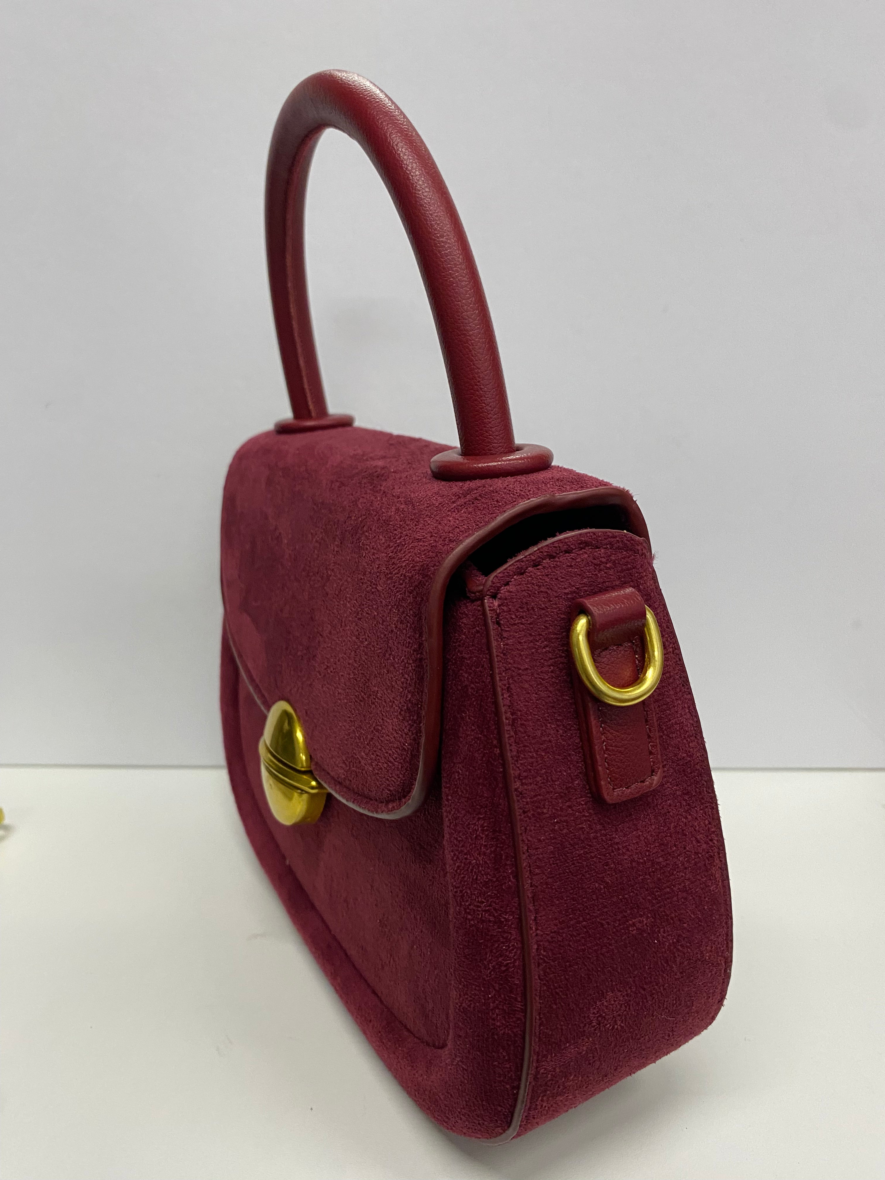 MINIBAG IN VELLUTO COL  BORDEAUX CON MANICO E TRACOLLA