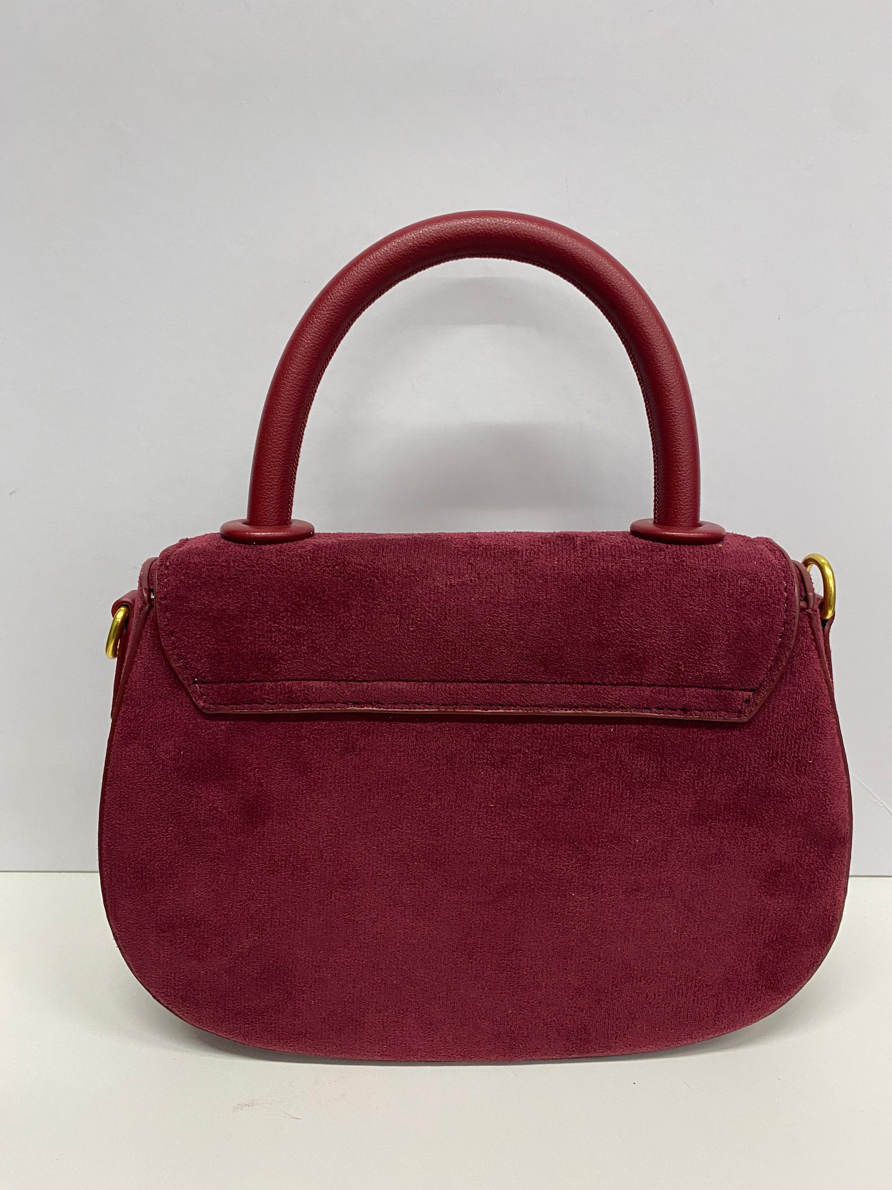 MINIBAG IN VELLUTO COL  BORDEAUX CON MANICO E TRACOLLA