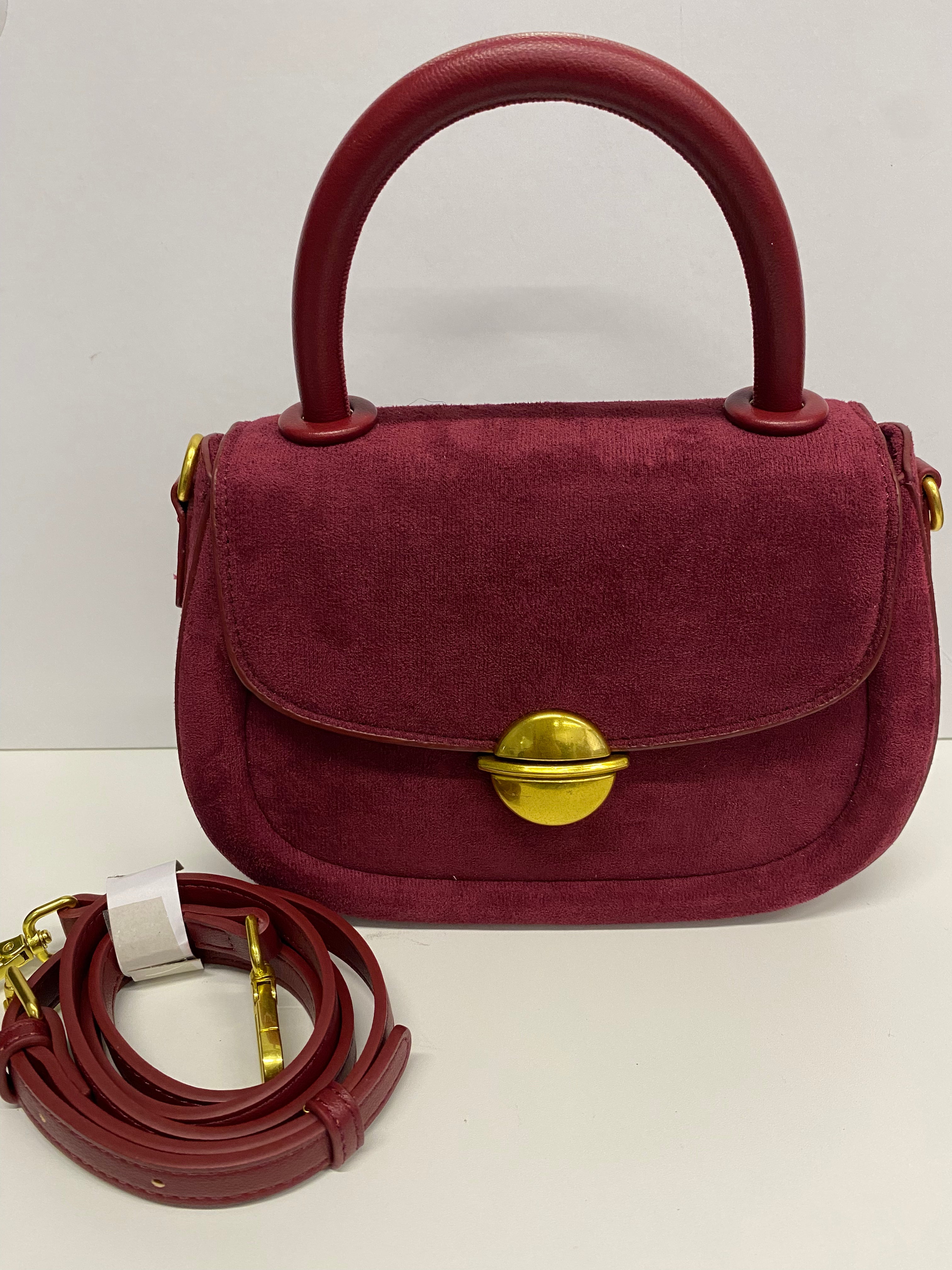 MINIBAG IN VELLUTO COL  BORDEAUX CON MANICO E TRACOLLA