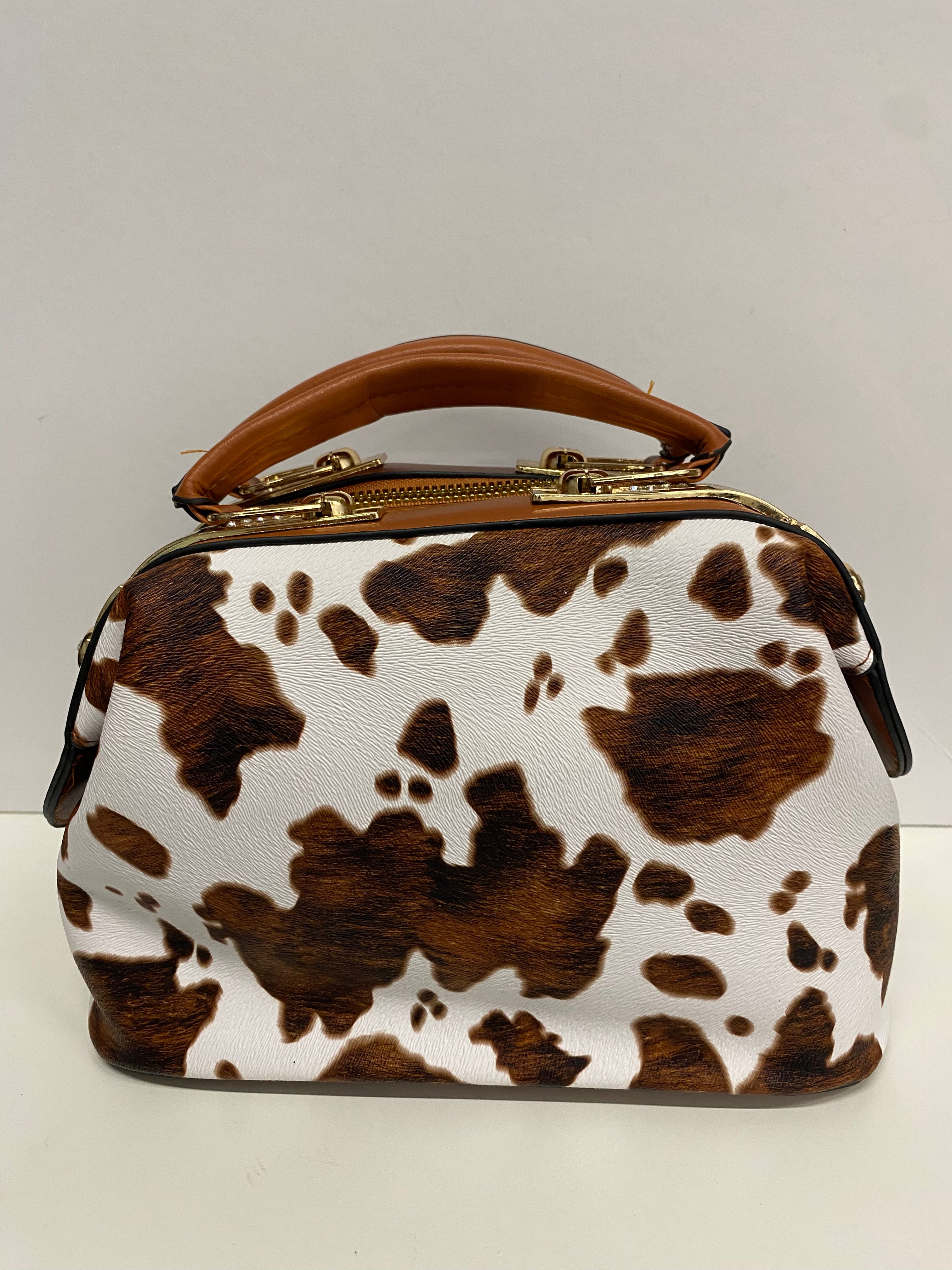 BAULETTO BIANCO E MARRONE STAMPA MUCCATO CON MANINI E TRACOLLA