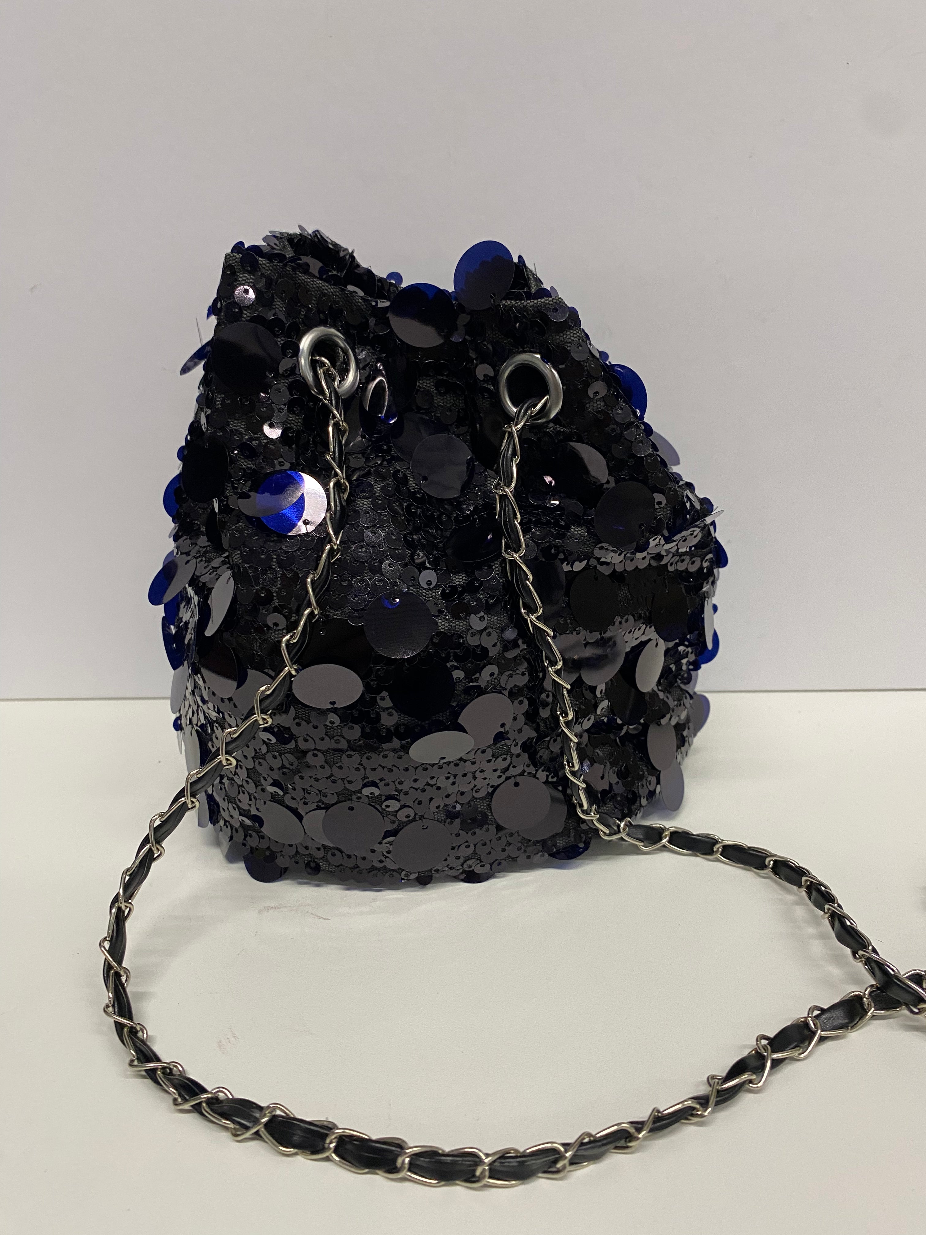 BORSA SECCHIELLO CON  PAILETTES NERE CHIC