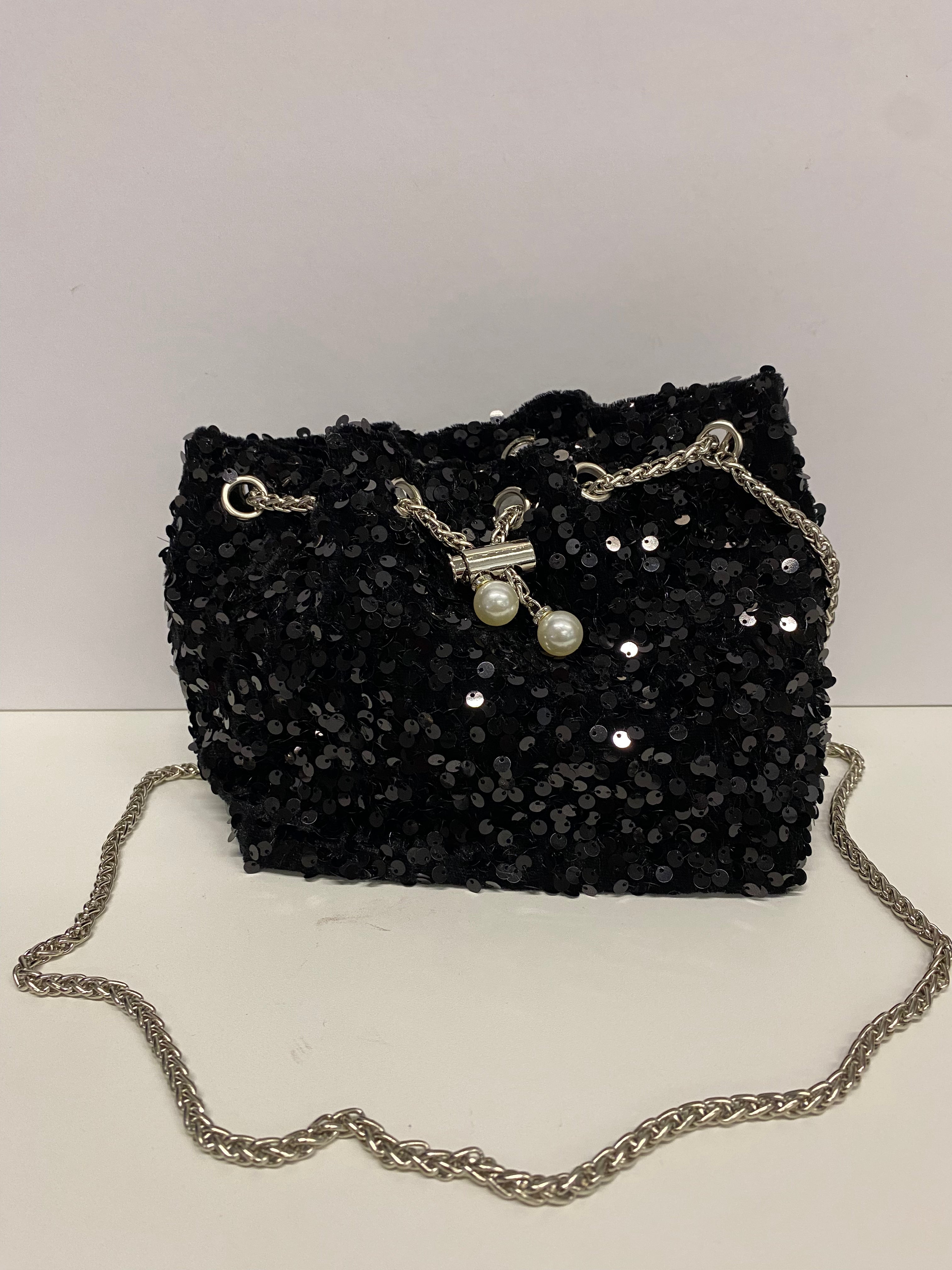 BORSA A SECCHIELLO CON PAILLETTES NERA