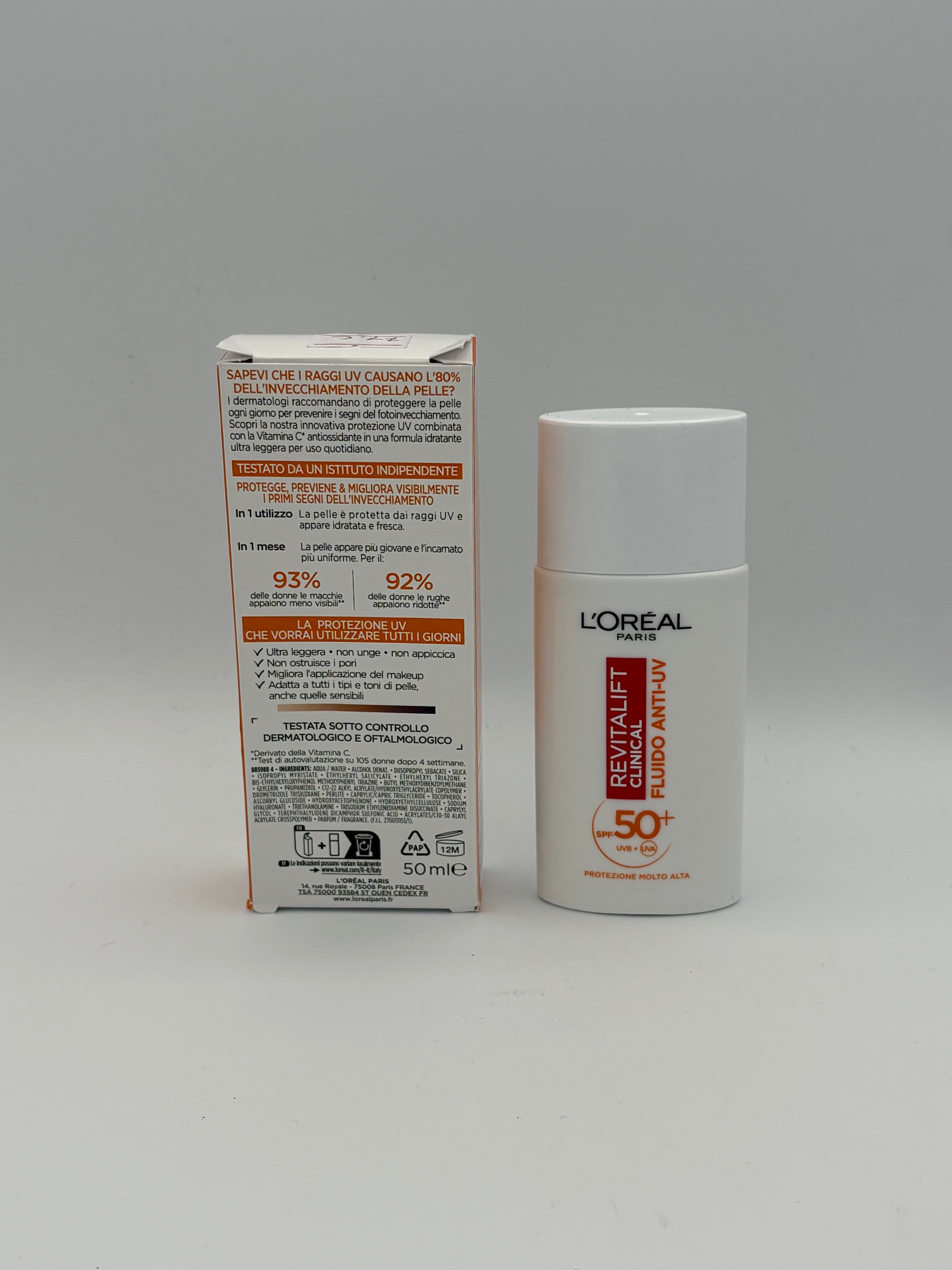 BLOCK36: CREMA	L'OREAL	REVITALIFT CLINICAL FLUIDO ANTI-UV SPF 50+