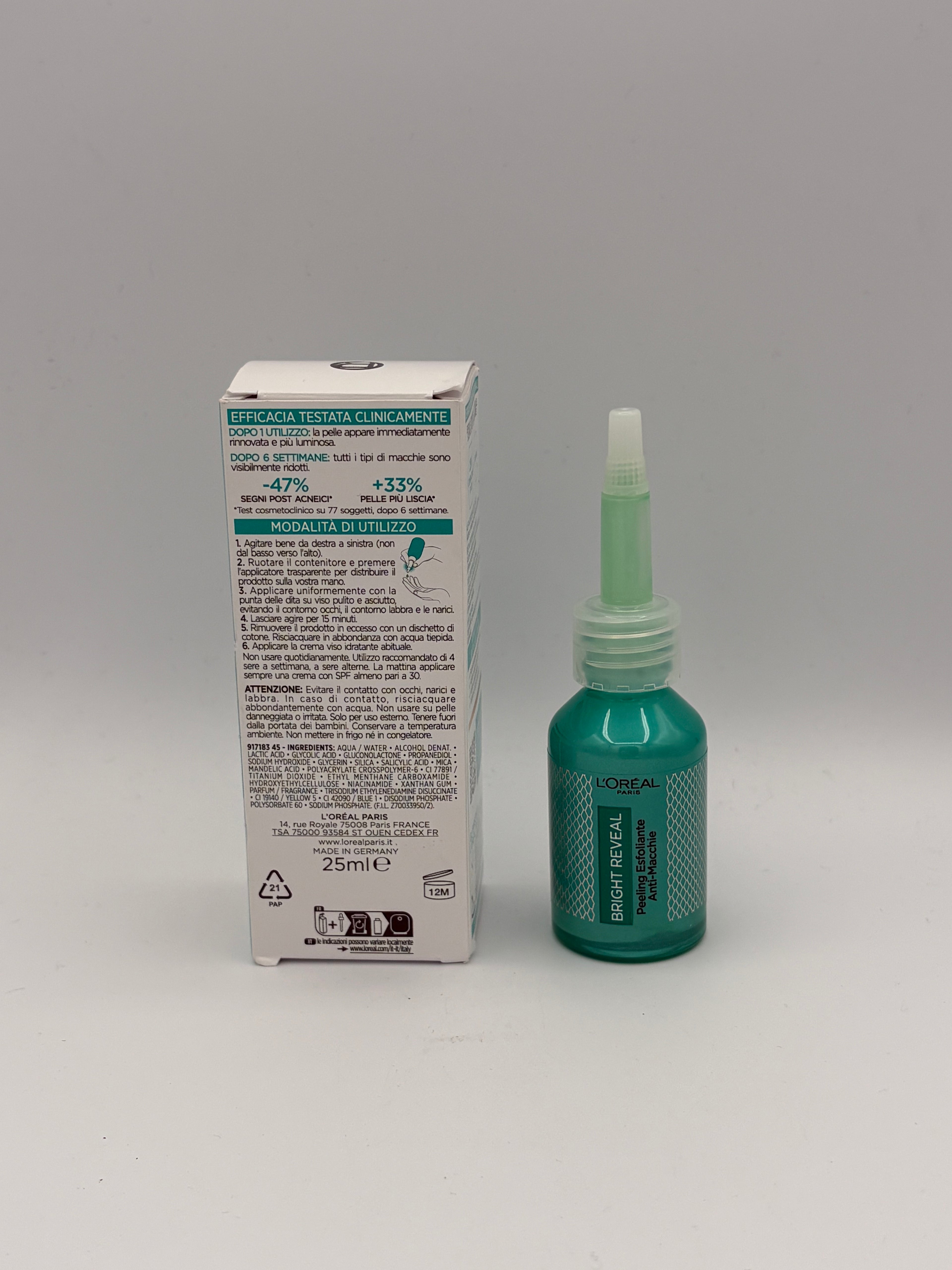 BLOCK36: SIERO	L'OREAL	BRIGHT REVEAL PEELING ESFOLIANTE ANTI-MACCHIE