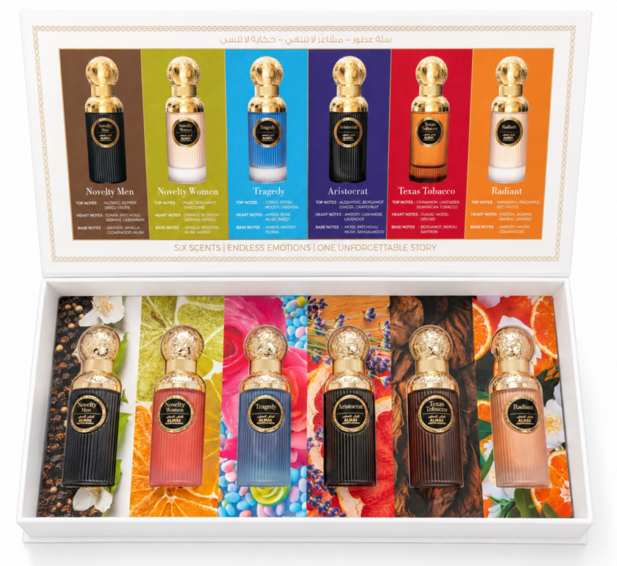 BLOCK36: GIFT SET PROFUMI ARABI ALMAS SIX SCENTS COLLECTION 6 PERFUMES UNISEX 30ML