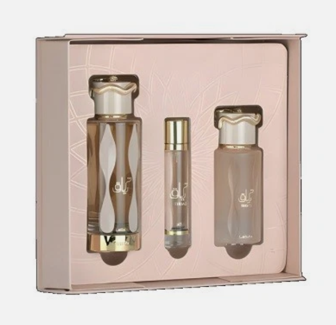 BLOCK36: COFANETTO PROFUMO ARABO LATTAFA TERIAQ 100 ML + TRAVEL SET + PROFUMO CAPELLI