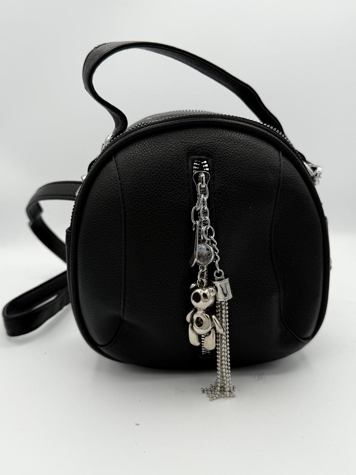 BLOCK36:BORSA MANO NERA CON TRACOLLA CON CHARM CON ORSETTO E CATENELLE DECORATIVE