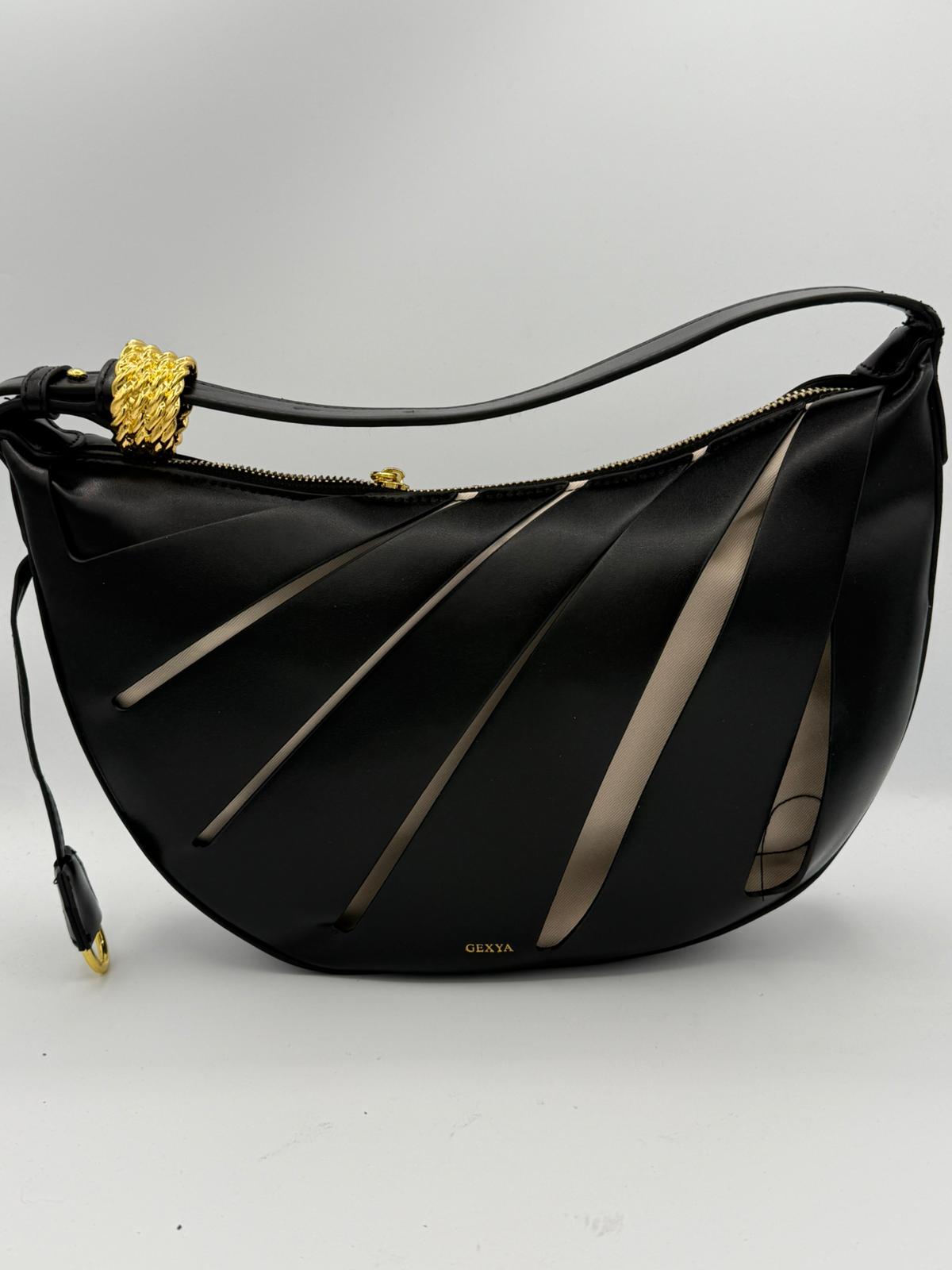 BLOCK36:BORSA A SPALLA NERA CON DETTAGLI BEIGE