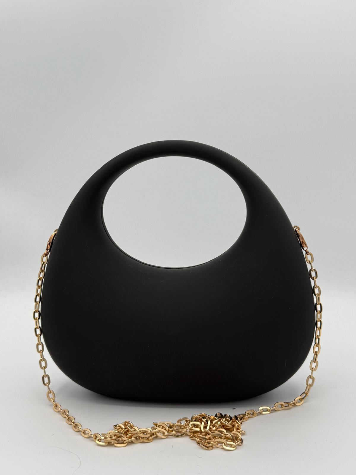 BLOCK36:BORSA A MANO RIGIDA NERA CON TRACOLLA ORO