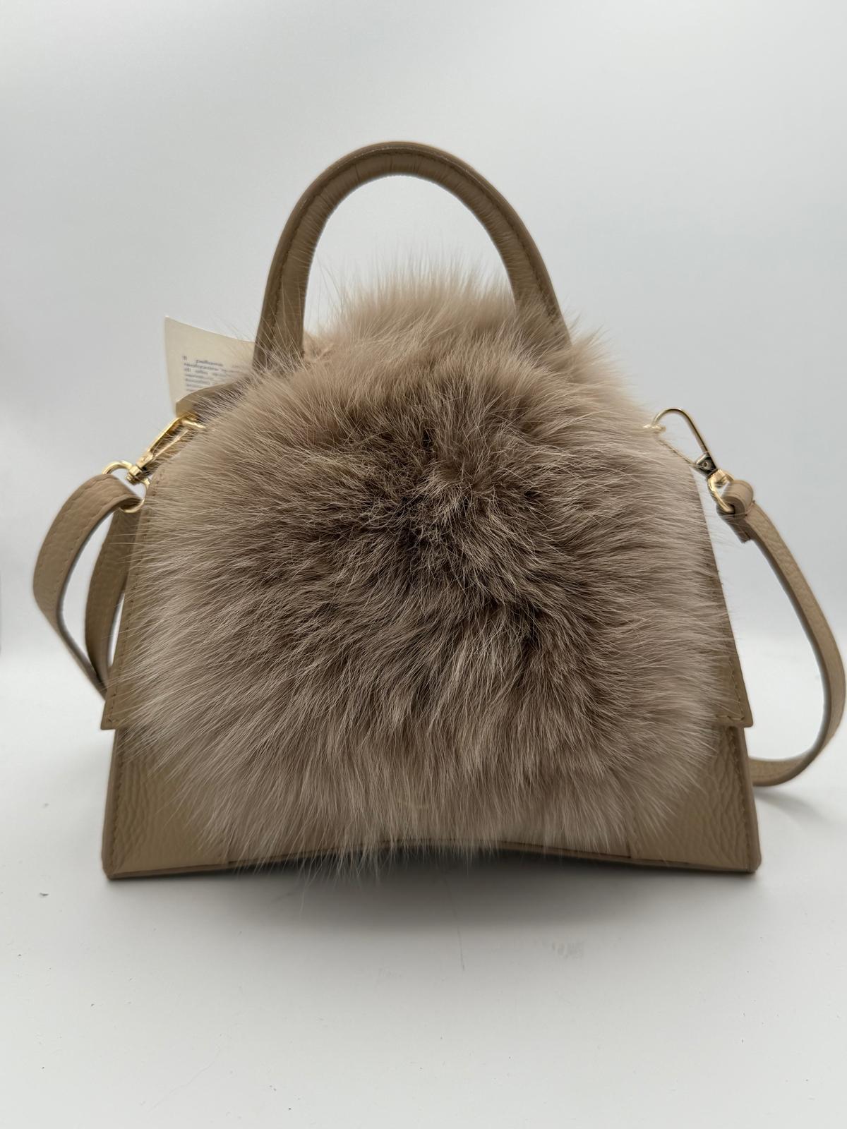 BLOCK36: BORSA CON TRACOLLA BEIGE IN ECO PELLICCIA