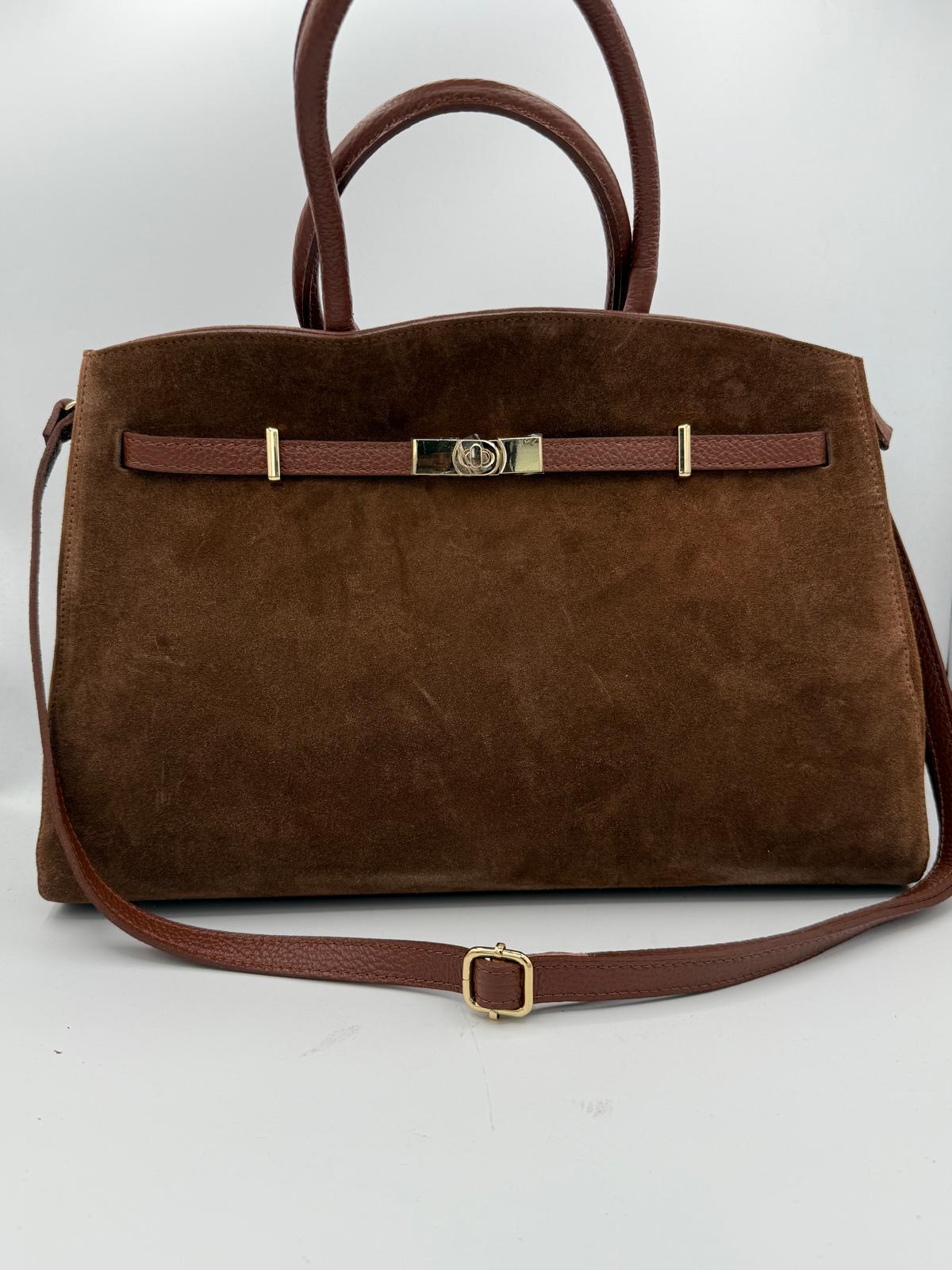 BLOCK36: BORSA GRANDE CON MANICI RIGIDI E TRACOLLA IN VELLUTO MARRONE