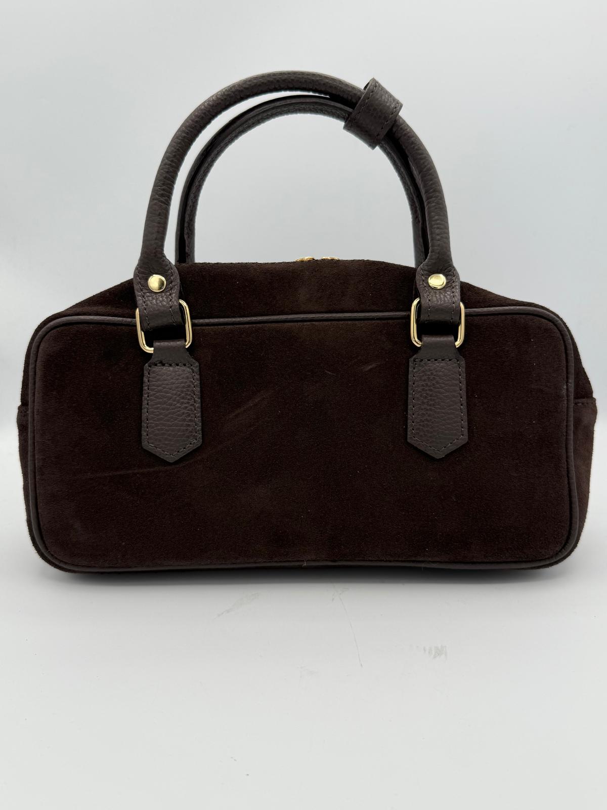 BLOCK36: BAULETTO IN CAMOSCIO MARRONE CON MANICO E TRACOLLA