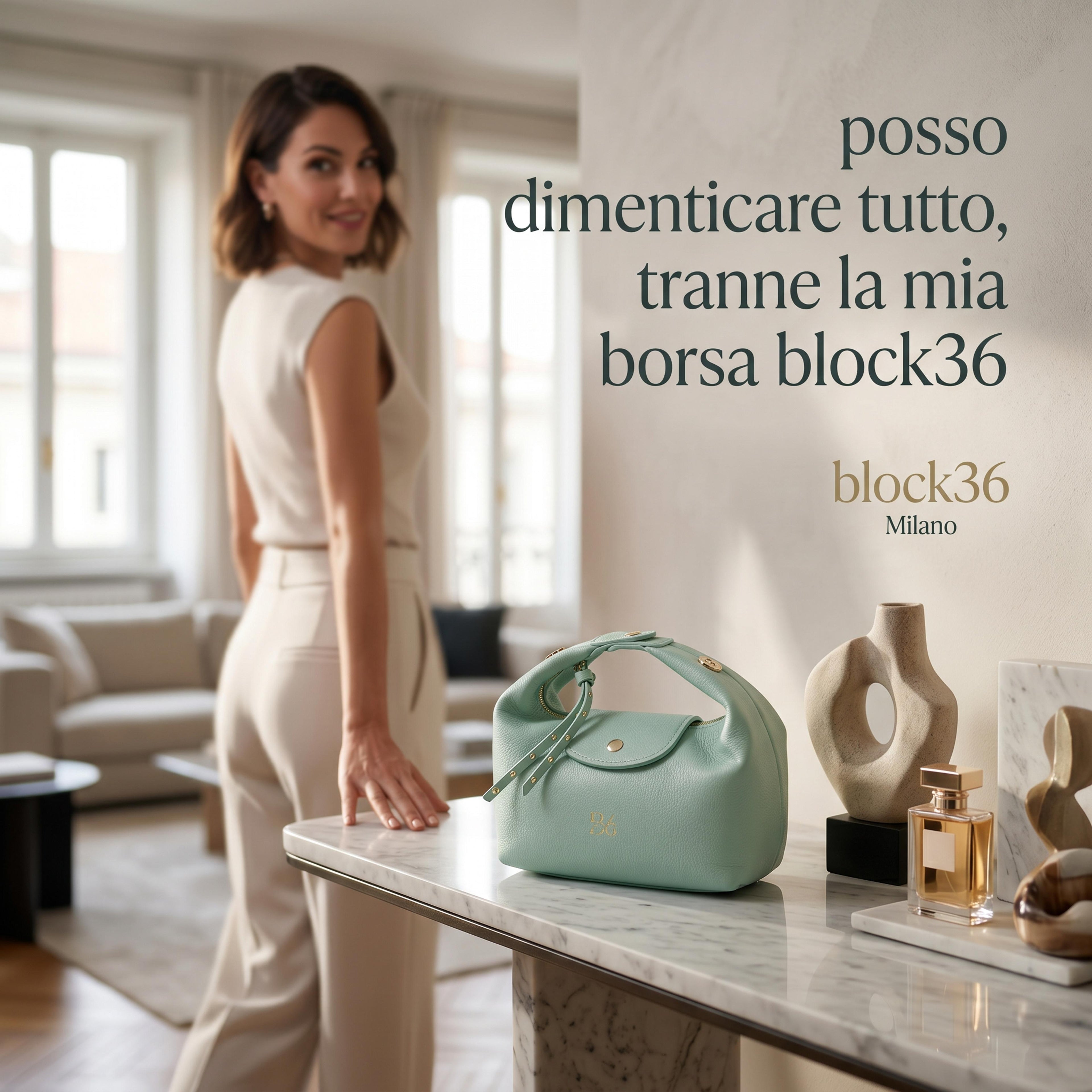 BLOCK36: BORSA IN PELLE VERDE-ACQUA ESTIVA