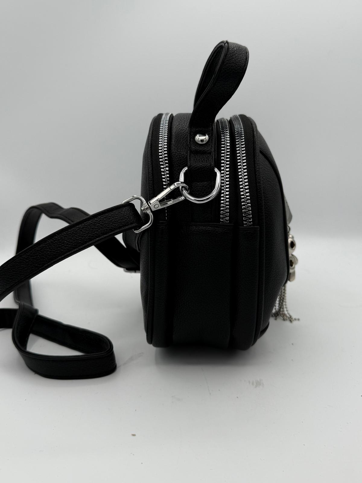 BLOCK36:BORSA MANO NERA CON TRACOLLA CON CHARM CON ORSETTO E CATENELLE DECORATIVE