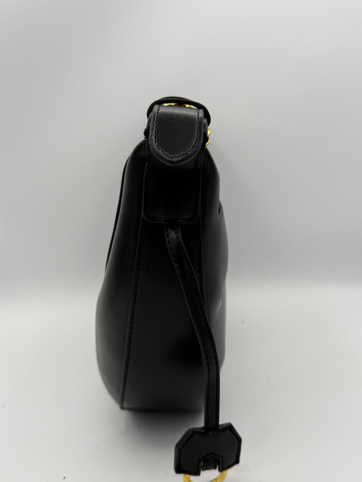 BLOCK36:BORSA A SPALLA NERA CON DETTAGLI BEIGE