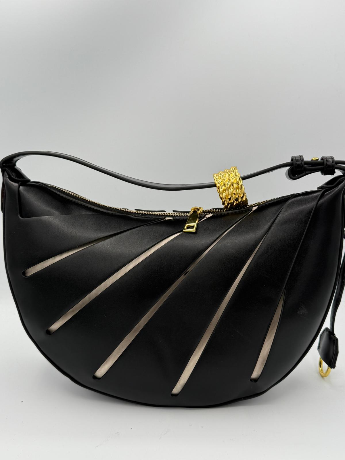 BLOCK36:BORSA A SPALLA NERA CON DETTAGLI BEIGE