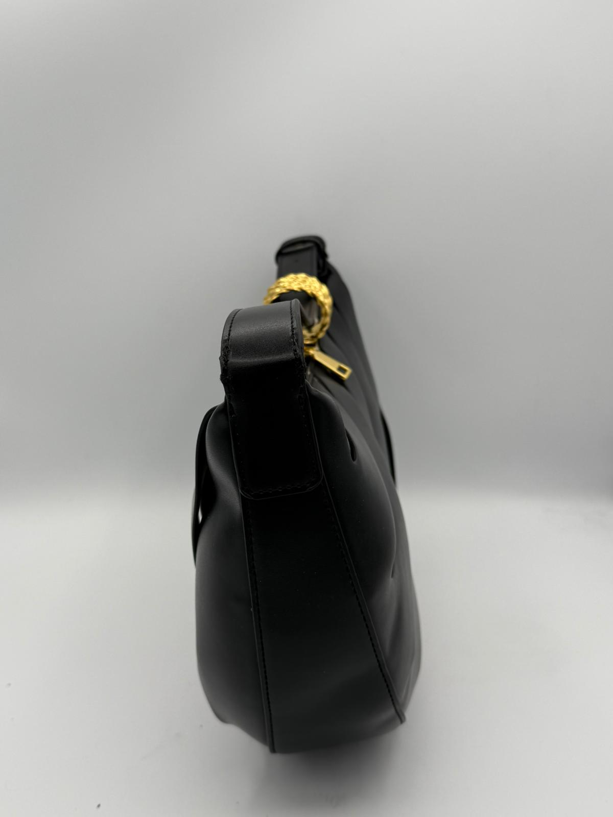 BLOCK36:BORSA A SPALLA NERA CON DETTAGLI BEIGE