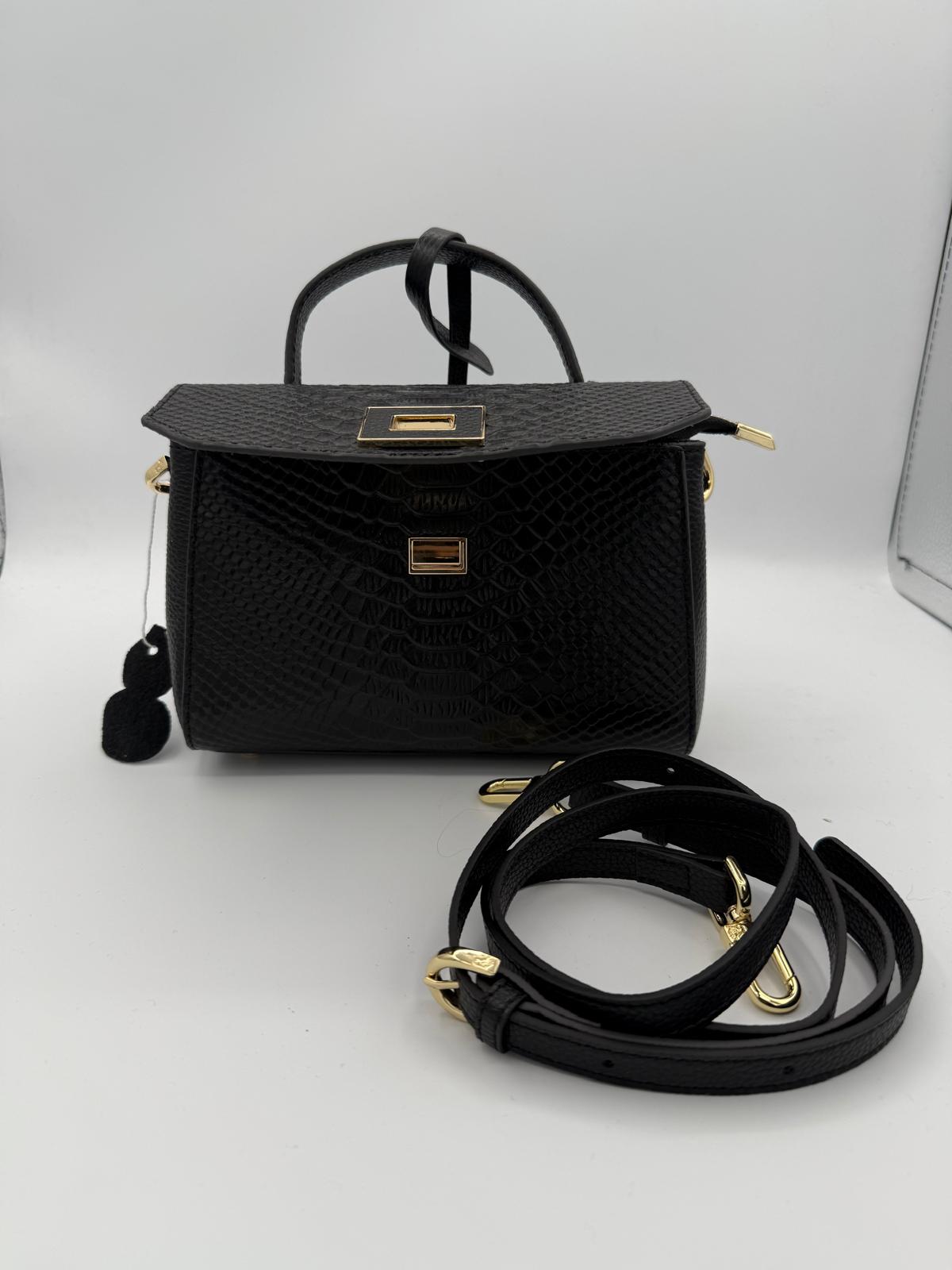 BLOCK36:MINIBAG IN COCCODRILLO NERA CON TRACOLLA