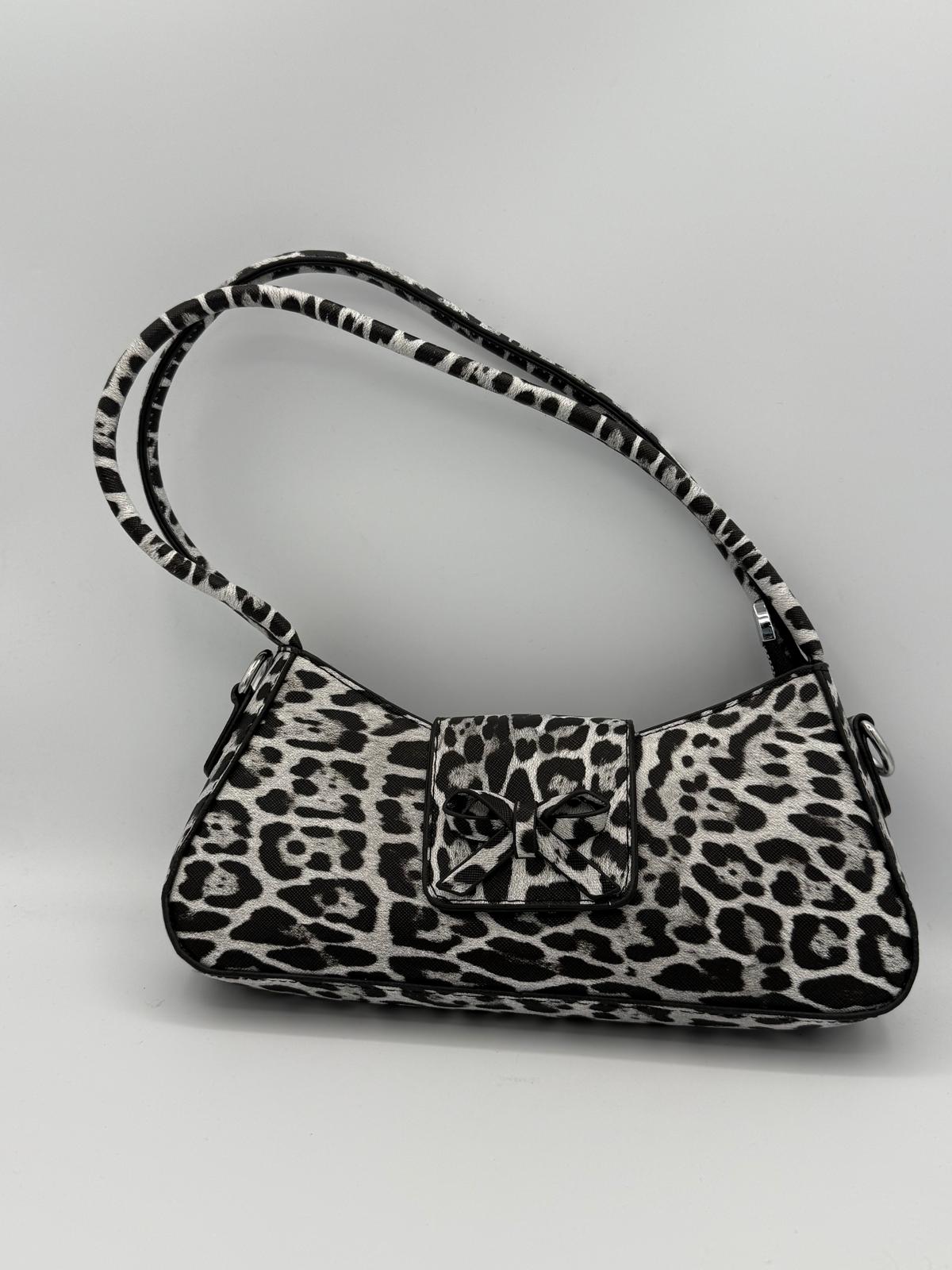 BLOCK36: BORSA A SPALLA CON MANICI RIGIDI LEOPARDATA GRIGIA