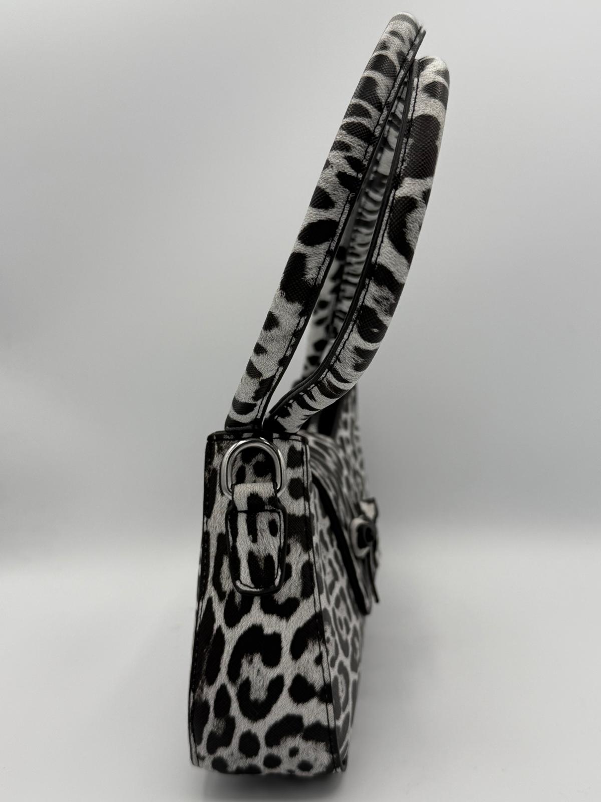 BLOCK36: BORSA A SPALLA CON MANICI RIGIDI LEOPARDATA GRIGIA