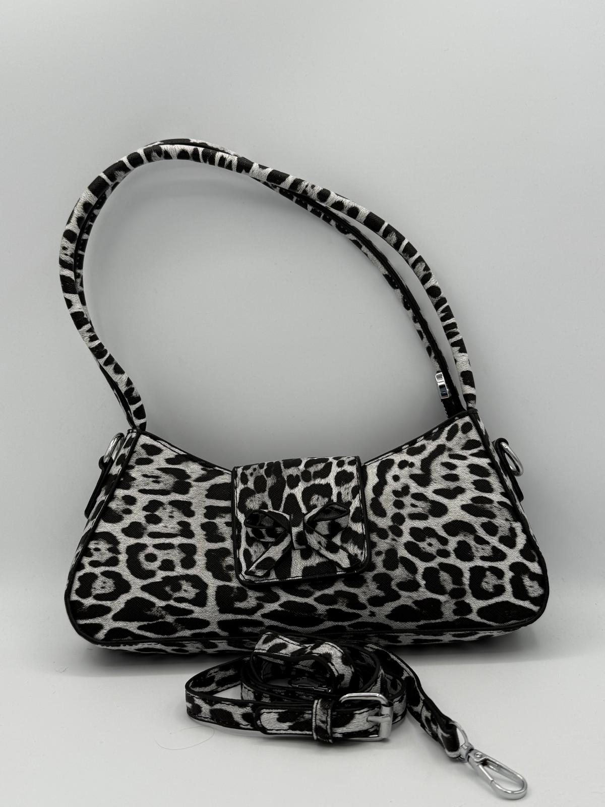 BLOCK36: BORSA A SPALLA CON MANICI RIGIDI LEOPARDATA GRIGIA