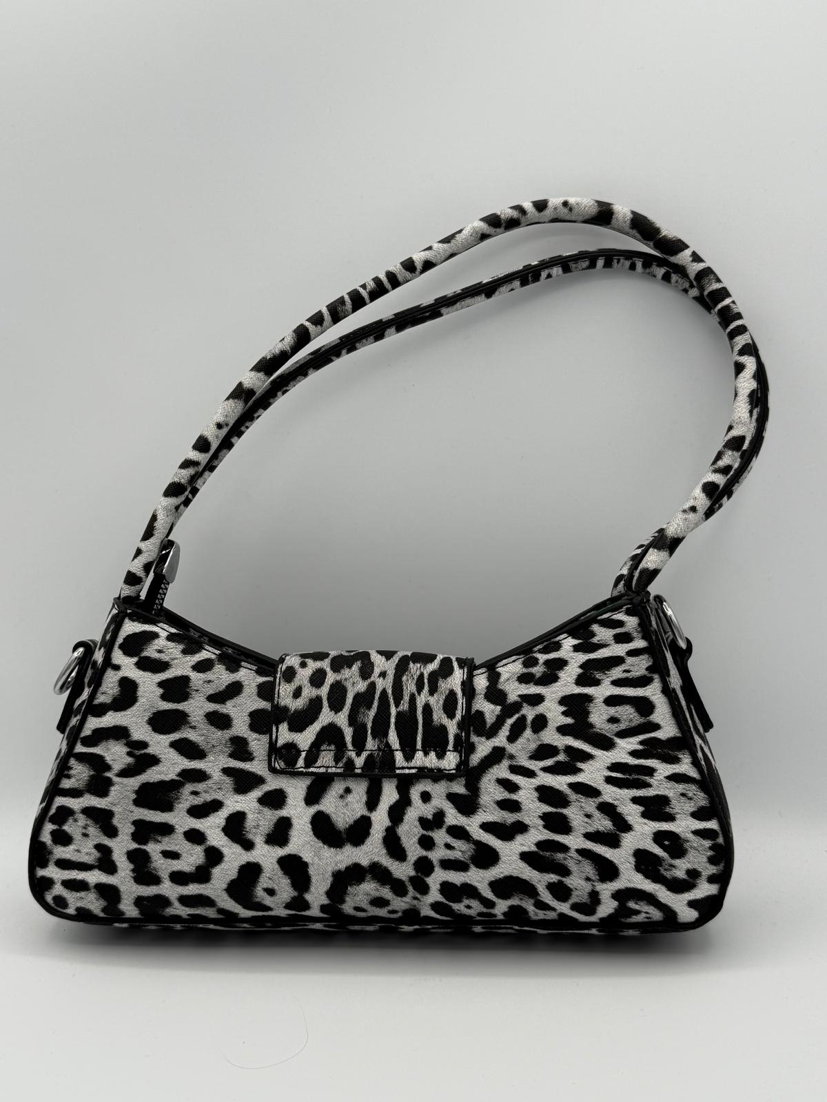 BLOCK36: BORSA A SPALLA CON MANICI RIGIDI LEOPARDATA GRIGIA