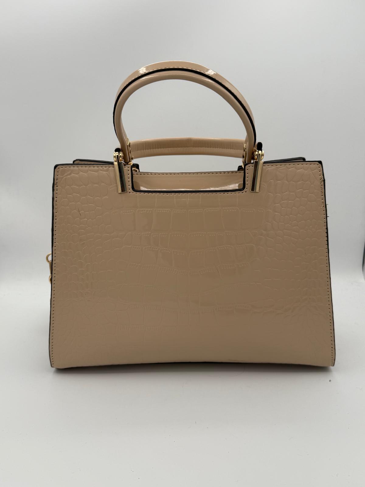 BLOCK36:BORSA A MANO CON TRACOLLA BEIGE IN COCCODRILLO