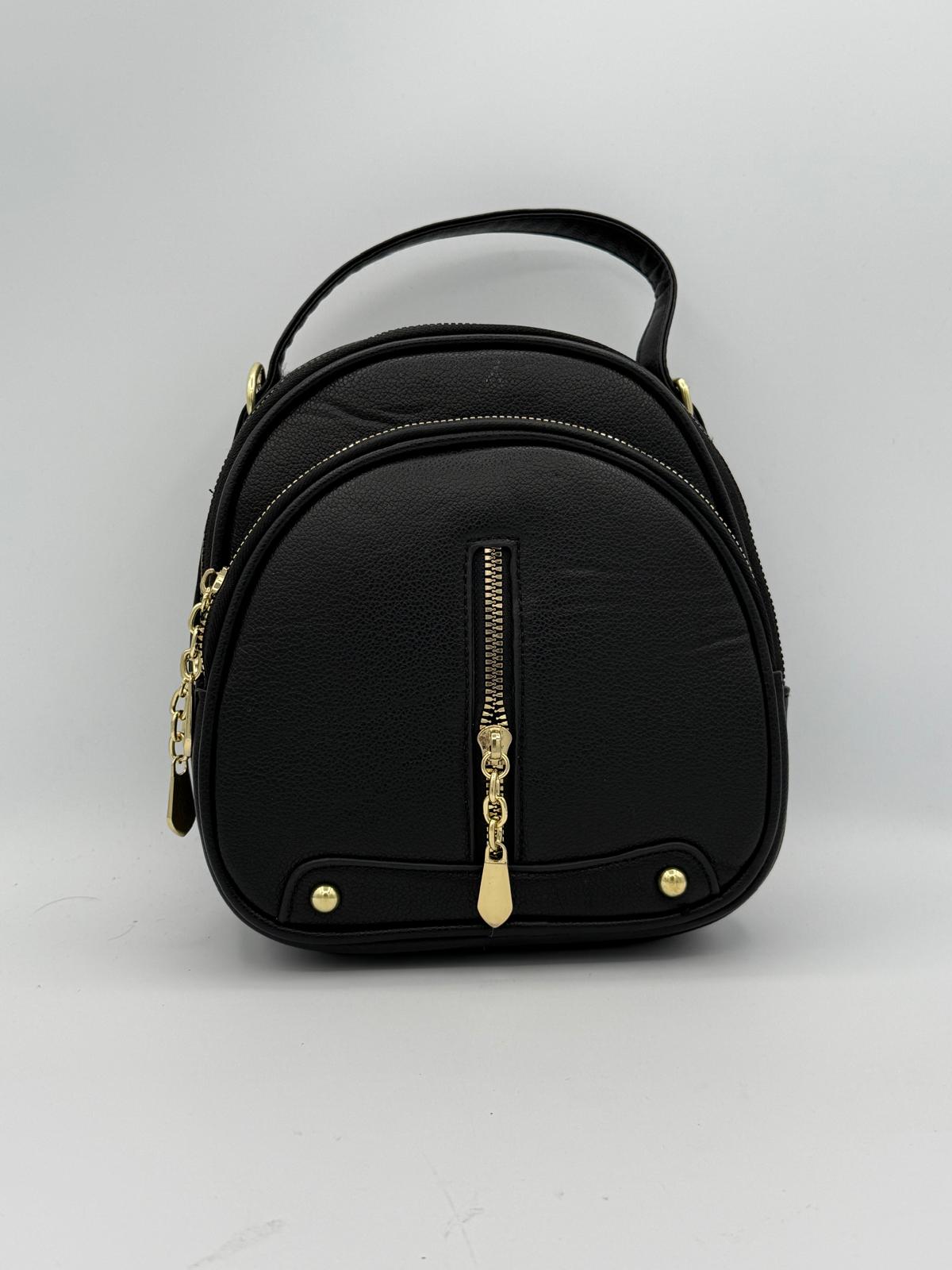 BLOCK36: MINI ZAINO NERO IN ECOPELLE CON DETTAGLI DORATI