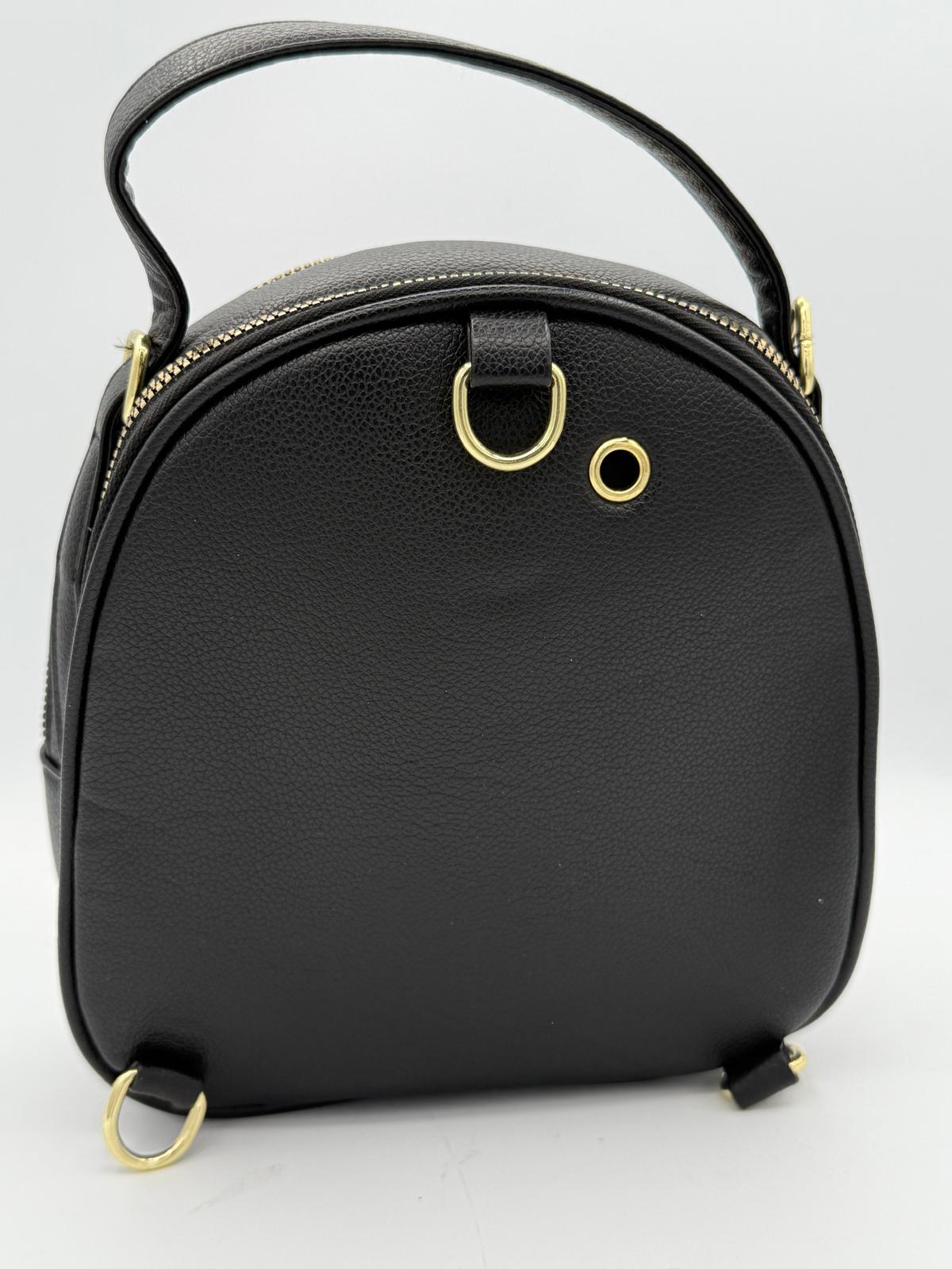 BLOCK36: MINI ZAINO NERO IN ECOPELLE CON DETTAGLI DORATI