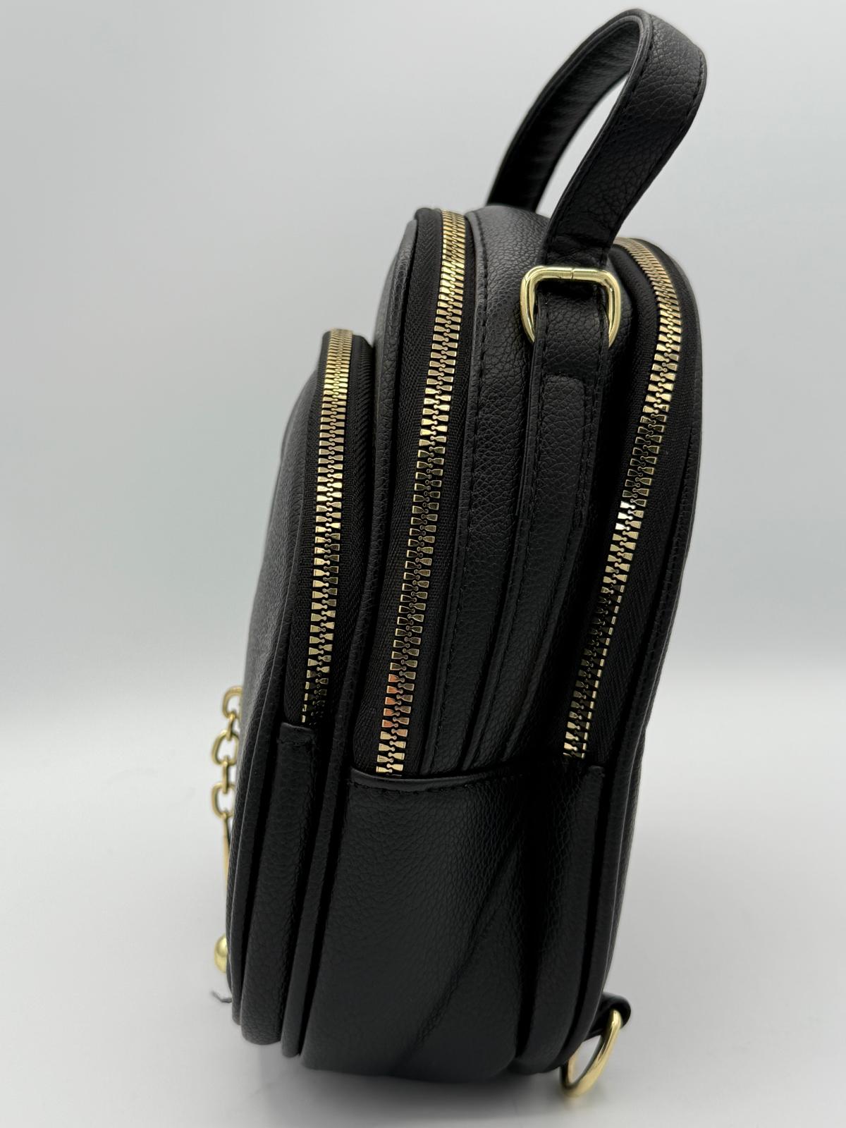 BLOCK36: MINI ZAINO NERO IN ECOPELLE CON DETTAGLI DORATI