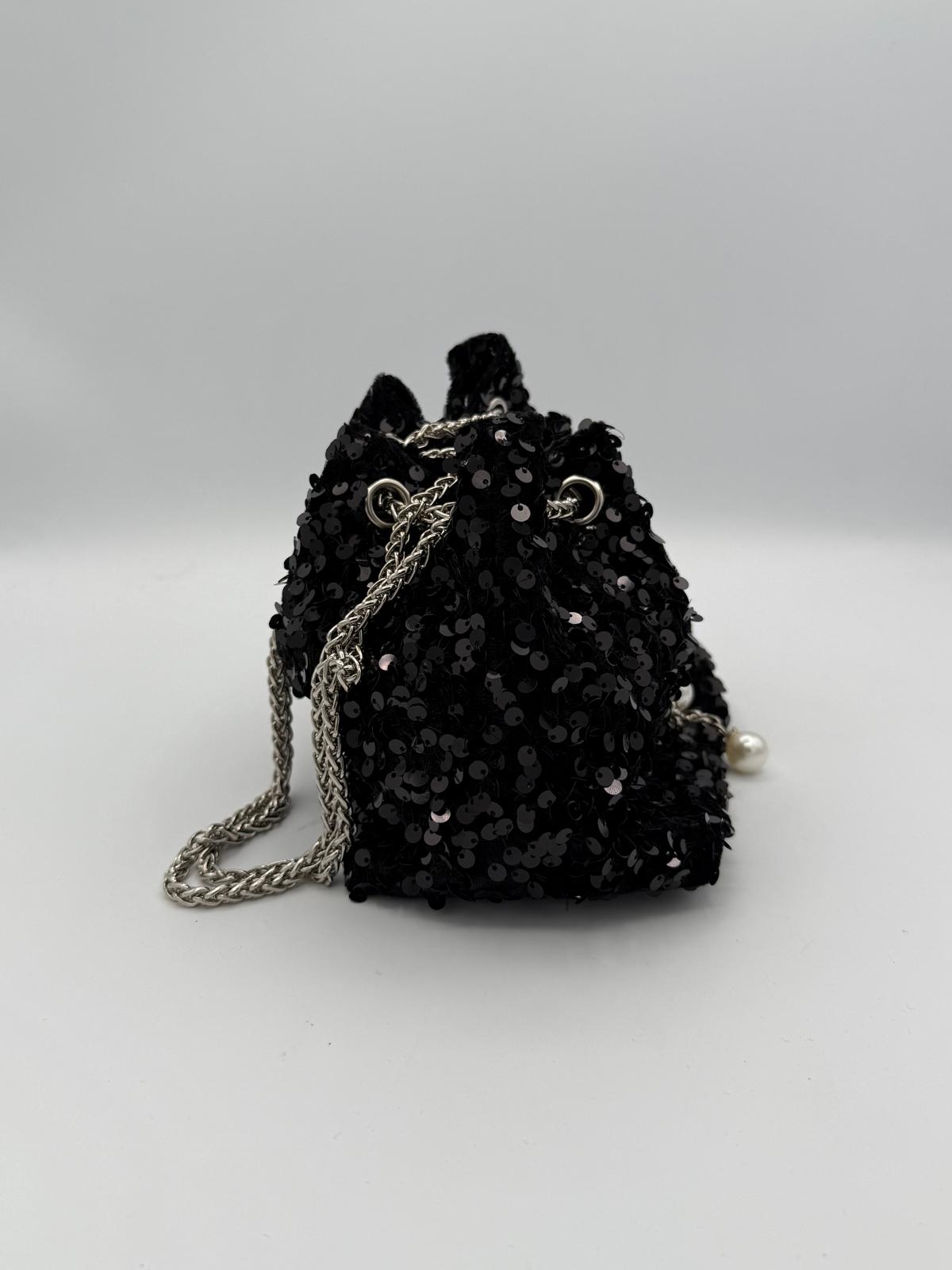 BLOCK36: BORSA FASHION SECCHIELLO NERO CON PAILETTES CON TRACOLLA