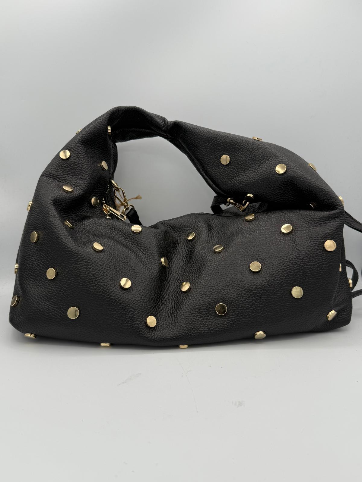 BLOCK36: BORSA A SPALLA VERA PELLE MORBIDA CON BORCHIE