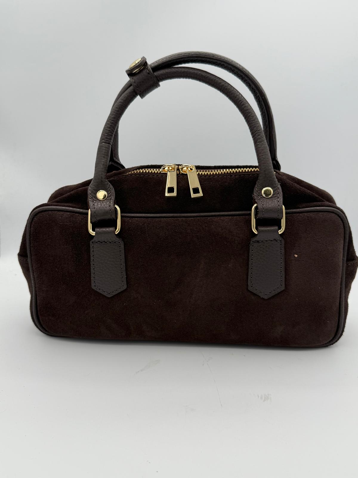 BLOCK36: BAULETTO IN CAMOSCIO MARRONE CON MANICO E TRACOLLA