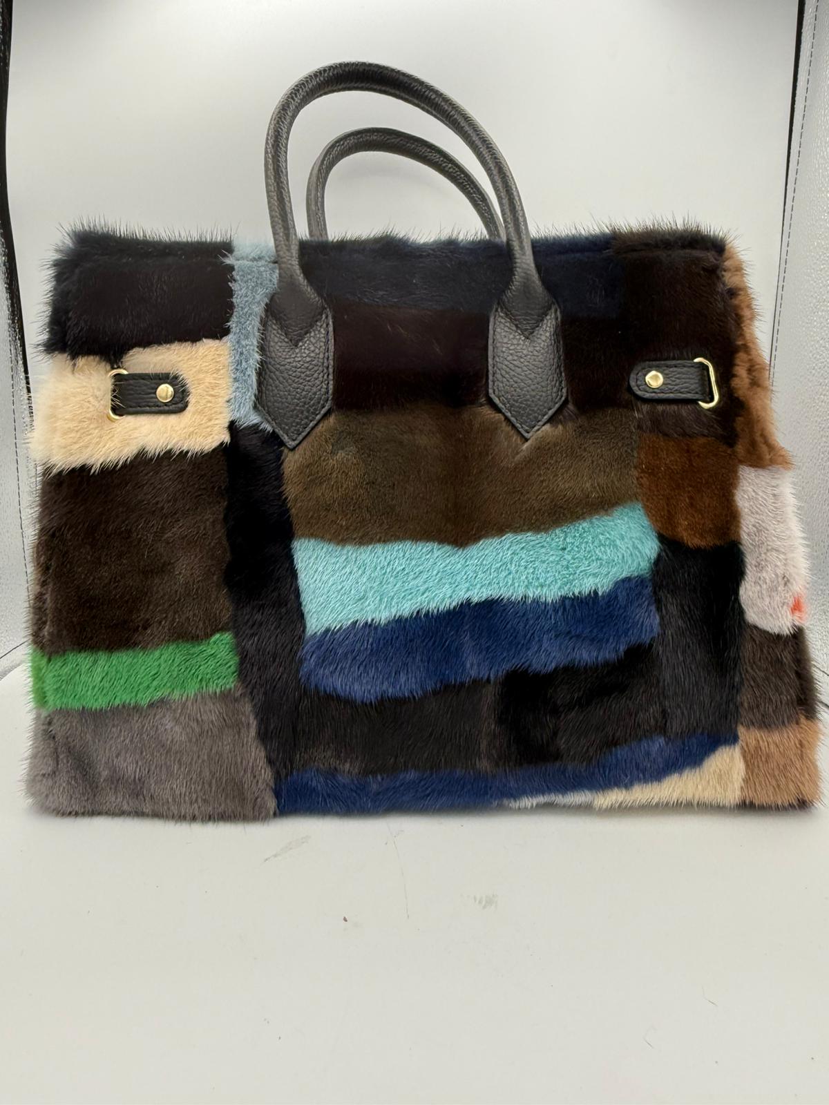 BLOCK36: BORSA GRANDE  PATCHWORK CON PELO SINTETICO